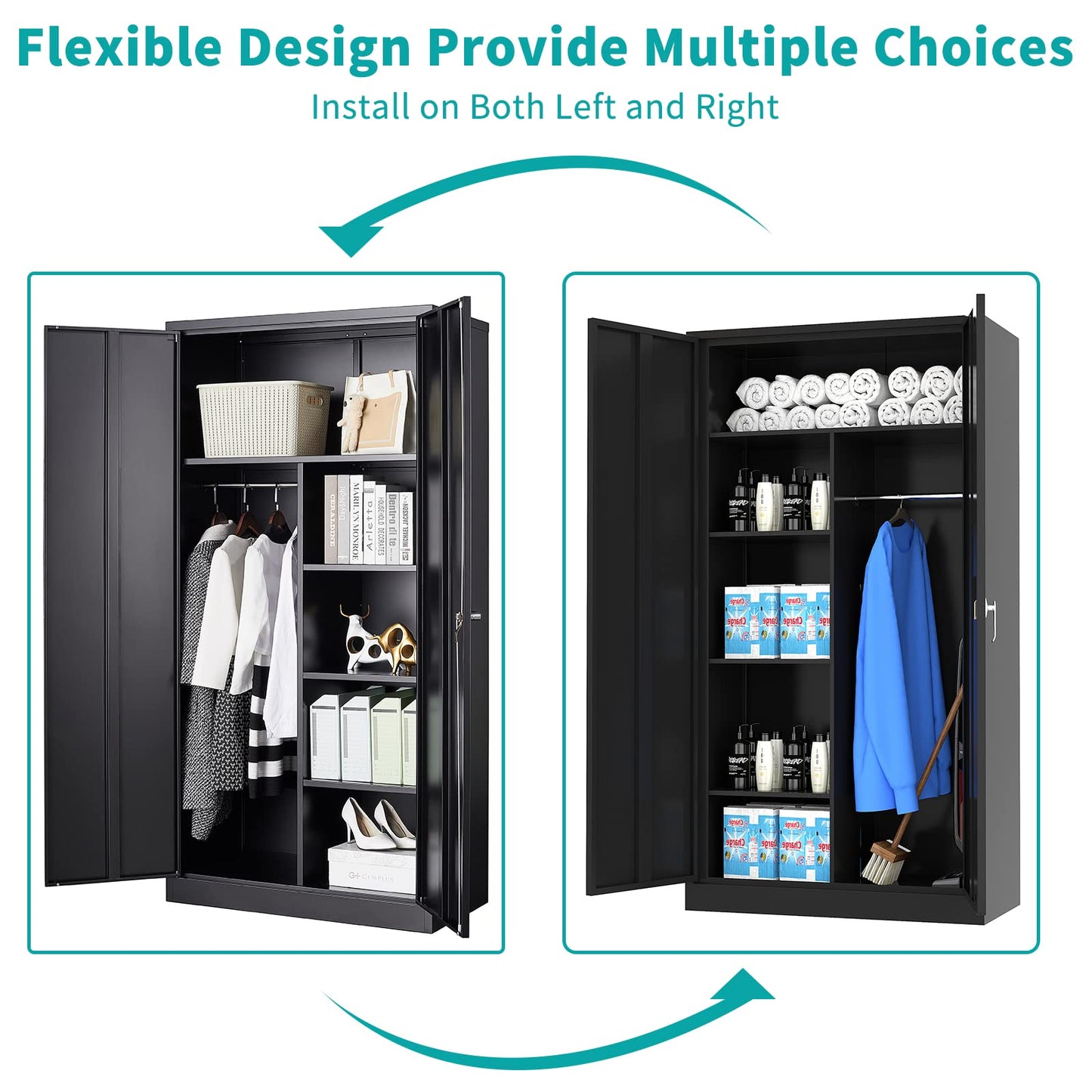 MIIIKO Metal Clothing Storage Locker, Steel Wardrobe Cabinets with Shelves and Closet Rod, 72" Large Storage Locker Closet for Sports Equipment, Tools, Cleaning Supplies, Garments