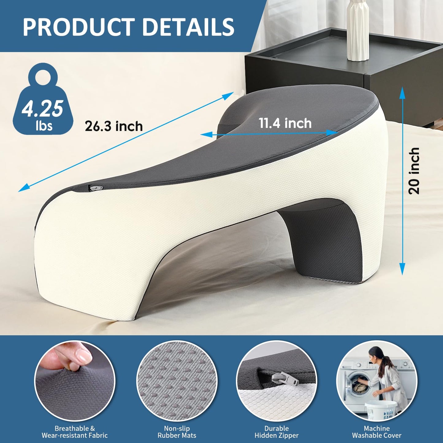 Lap Desk Reading Pillow, Gaming Pillow with Memory Foam Comfort, Bed Rest Desk Pillows for Reading & Working, Multi-Use Couch Laptop Pillows for Adults, Ergonomic Arm Rest for Bed, Sofa & Floor
