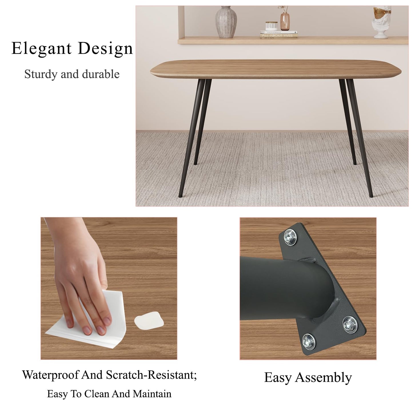 HIPIHOM 47.2'' Dining Table Set for 4,Modern Wood Dining Table,Leather Dining Chairs 4,Table and Chairs Set of 4,Ideal for Kitchen Dining Room (Walnut Color Table + 4 Brown Chairs, 47.2")
