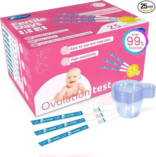 25 Count Ovulation Test Strips with Cups, Bulk Ovulation Test Strips for Women, Ovulation Predictor Kit, Accurate Fertility Tests for Home, Individually Wrapped 5mm LH, FSA HSA Eligible