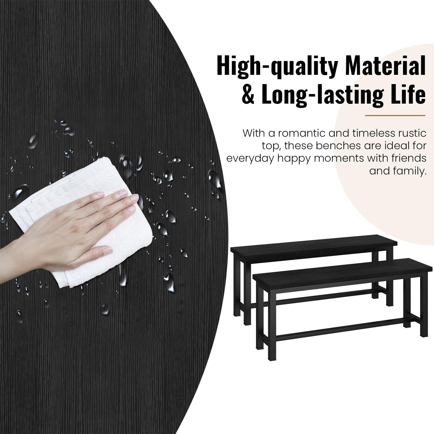 DKLGG Dining Benches, 39 Inch Kitchen Bench, Pair of 2 for Living Room, Bedroom, Industrial Entryway Bench Dining Room Benches with Metal Legs, Durable and Stable