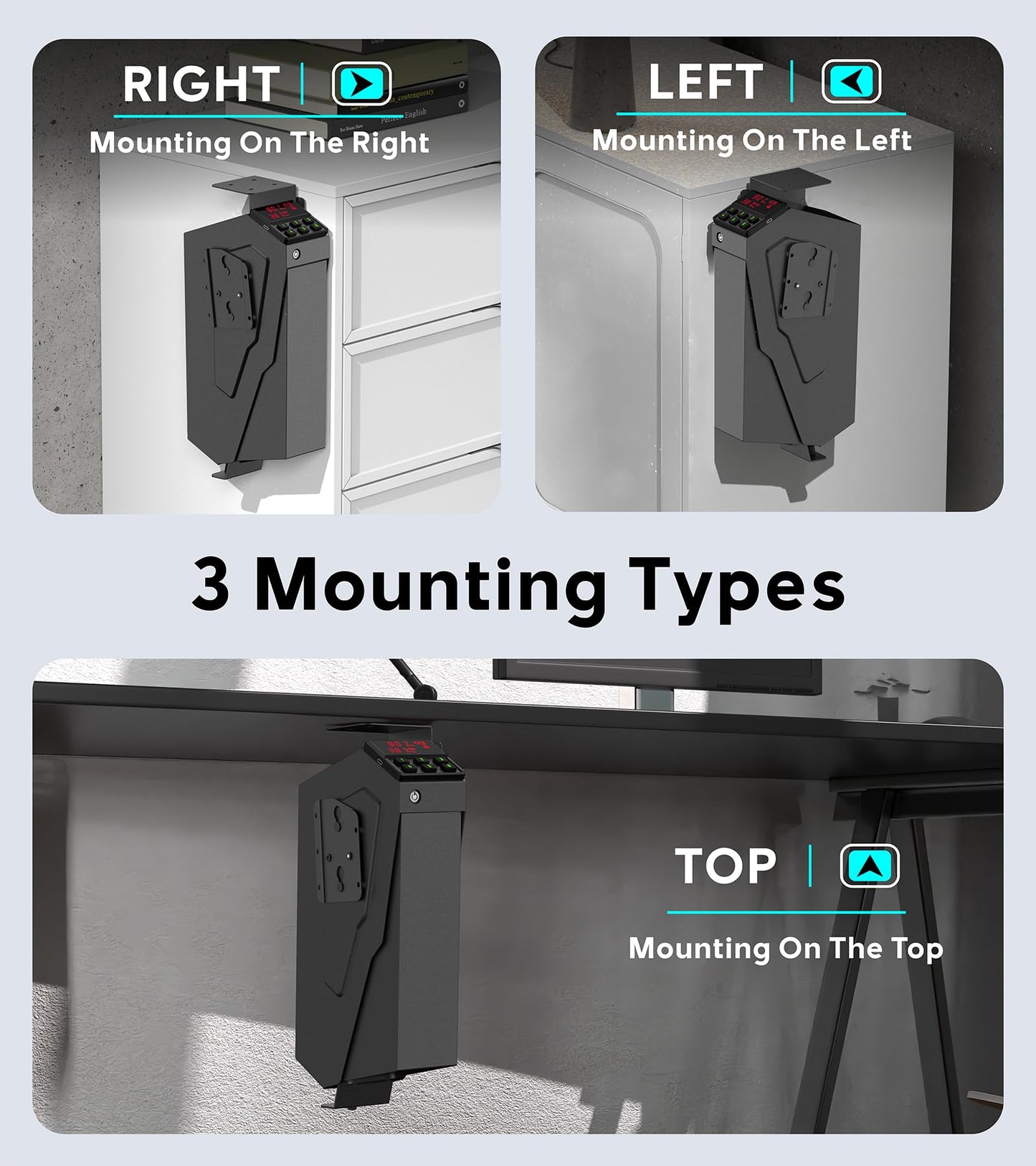 QINGENO Quick-Access Mounted Nightstand Handgun Gun Safe,Auto Open Lid Smart Pistol Safe with Keypad Lock/Key Lock (QG8002E Keypad)