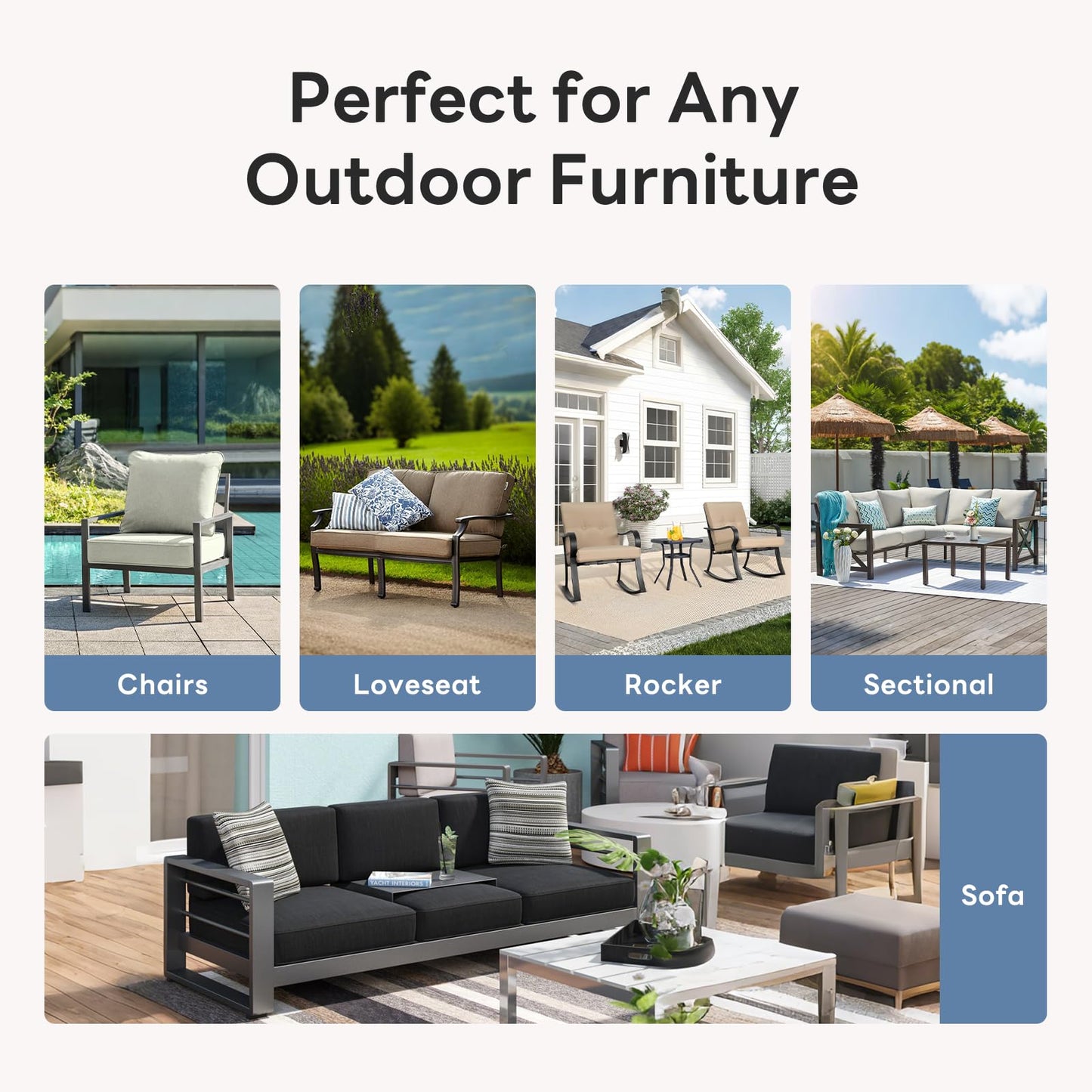 Artfurniz 6" Thicker Outdoor Chair Cushion 3 Sets - 24" *24" *6" Waterproof Patio Furniture Cushions with Removable Cover, 28D High Density Sponge Filling Thicken Outdoor Patio Cushions - Blue