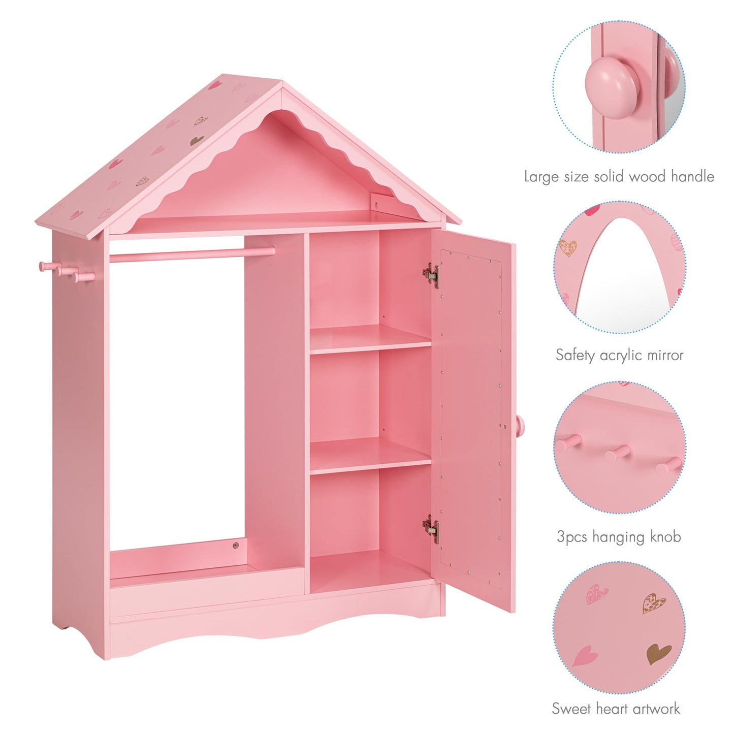 UTEX Kids Dress Up Storage with Mirror, Kids Wardrobe Closet, Dress Up Armoire for Little Girls, Open Hanging Costume Organizer with Storage Cabinet for Kids Room, Playroom