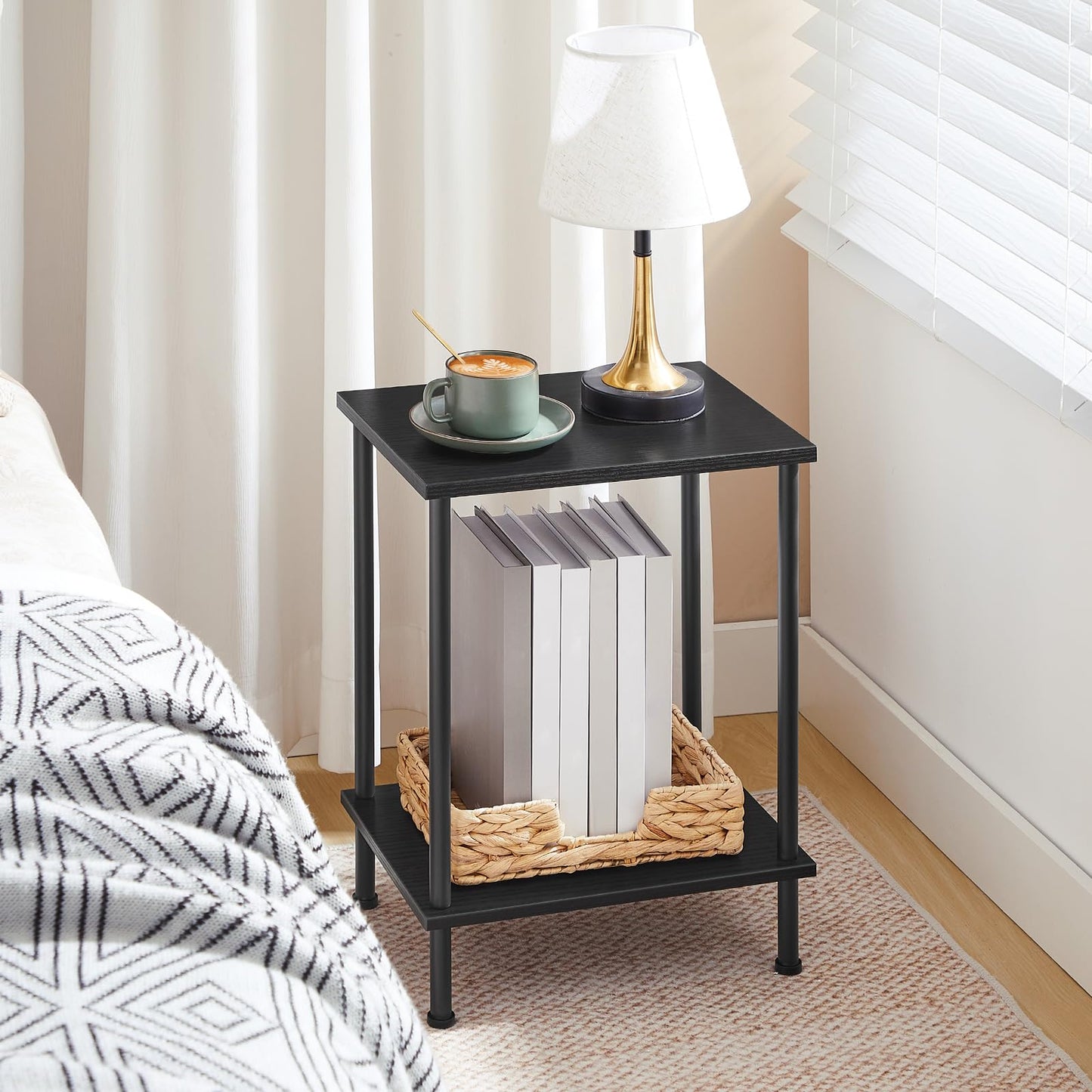 HOOBRO End Table Set of 2, Small Side Table, Nightstand with 2-Layer Storage Shelves, Sofa Table for Small Spaces, Living Room, Bedroom, Stable Frame, Easy Assembly, Black BB09BZP201