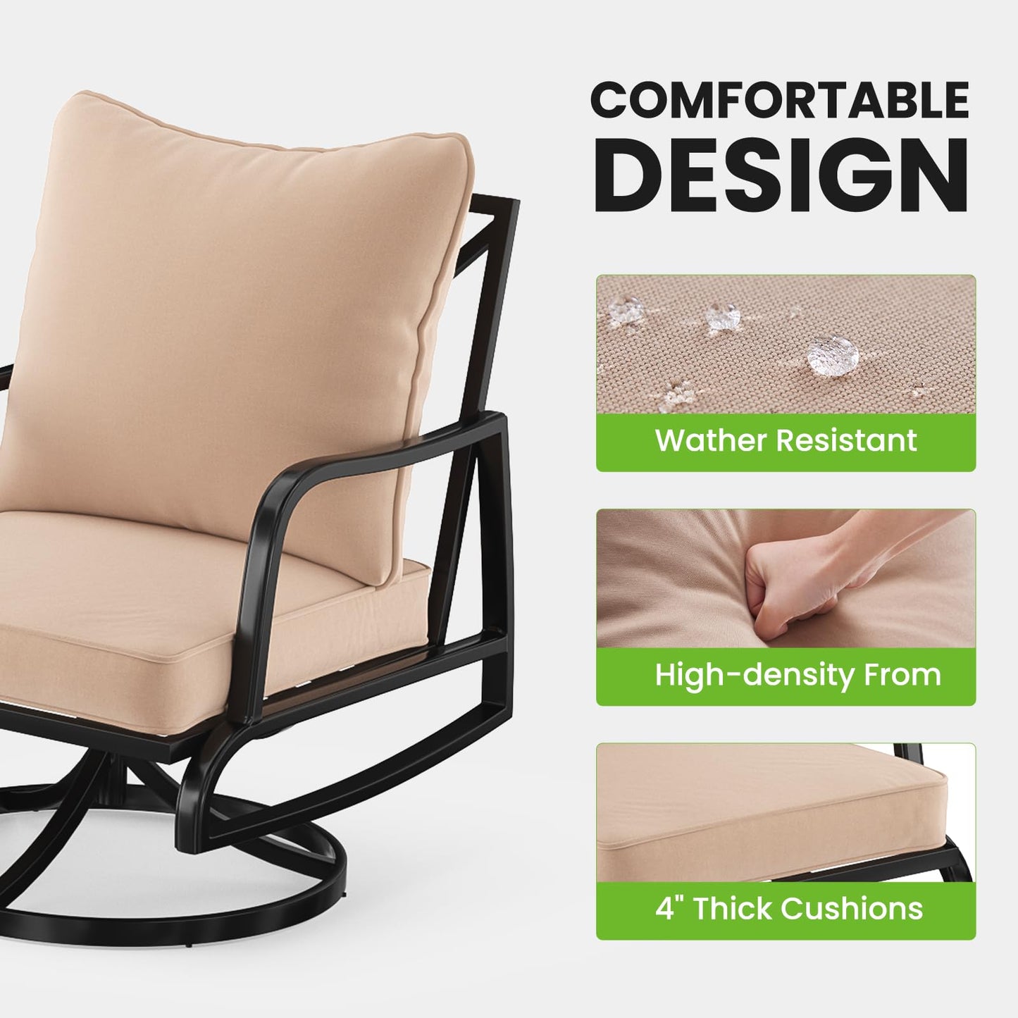 Soohow Patio Furniture Set, 4 Piece Outdoor Patio Furniture Set, 2 x Outdoor Swivel Chair, 1 x 3-Seats Sofa and 1 x Coffee Table, Metal Conversation Set for Porch, Balcony, and Backyard