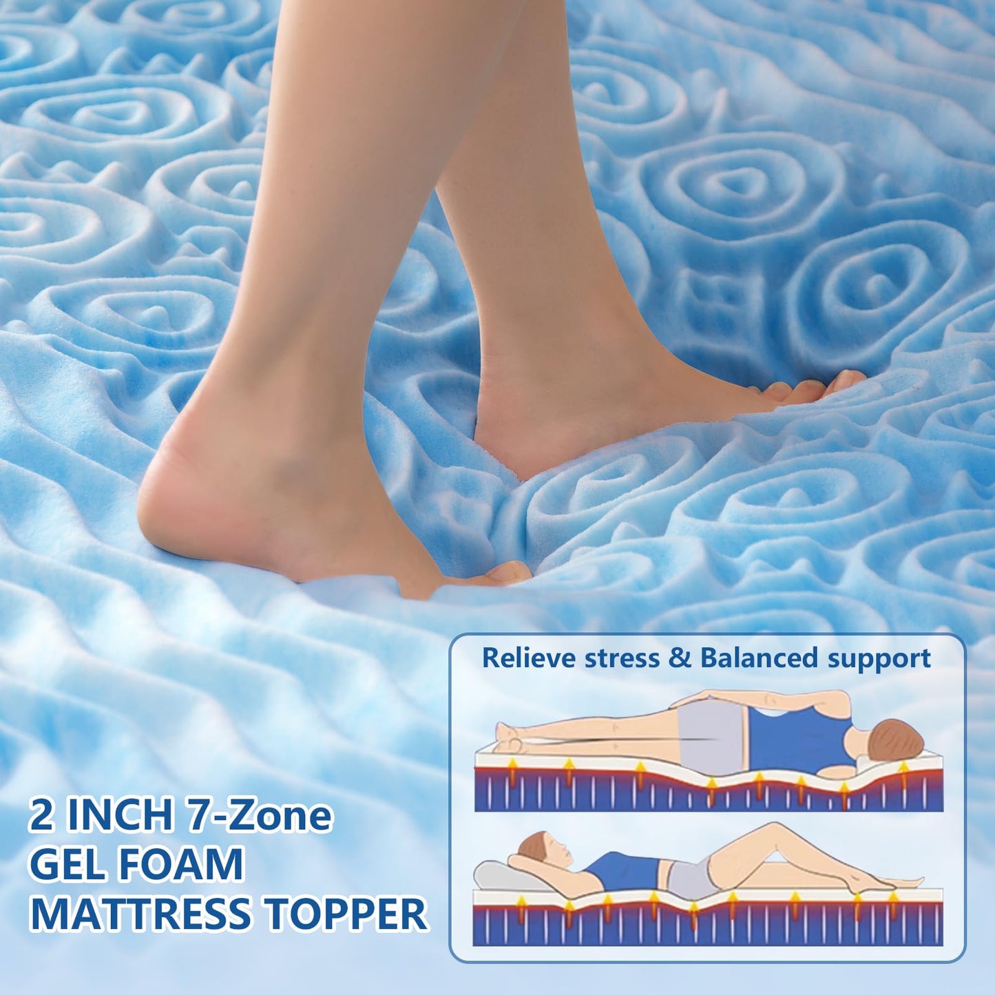 KAYFIA Dual Layer 3 Inch Memory Foam Mattress Topper Queen, 2 Inch Cooling 7-Zone Gel Memory Foam Plus 1 Inch Down Alternative Pillow Top Mattress Topper, with Deep Pocket, Support for Back Pain