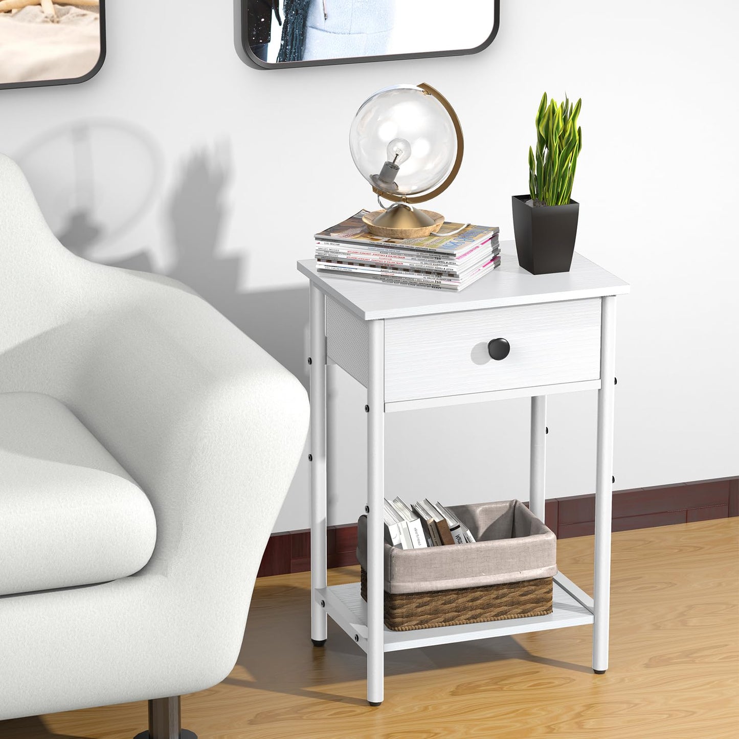 Pabroni Night Stand Bedside Tables for Small Space End Table with Drawer Side Table Night Stands with Wood Open Storage Shelf, Rustic Side Table for Bedroom, Living Room, Study, Office, Pantry