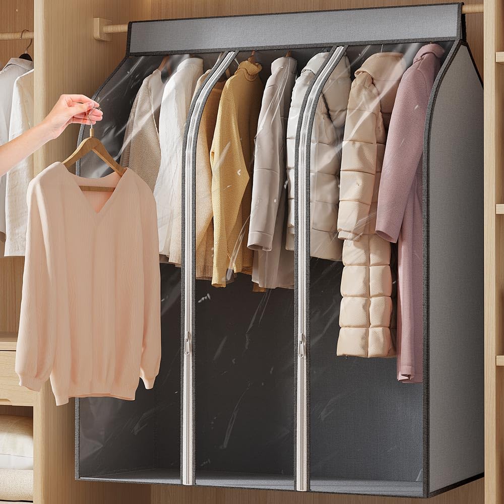 Large Garment Bags for Hanging Clothes with Zipper, Hanging Garment Bags for Closet Storage, Clothes Protector Bags to Keep Dust and Moisture off Clothes (silver gray, 23.6x39.3x39.3)