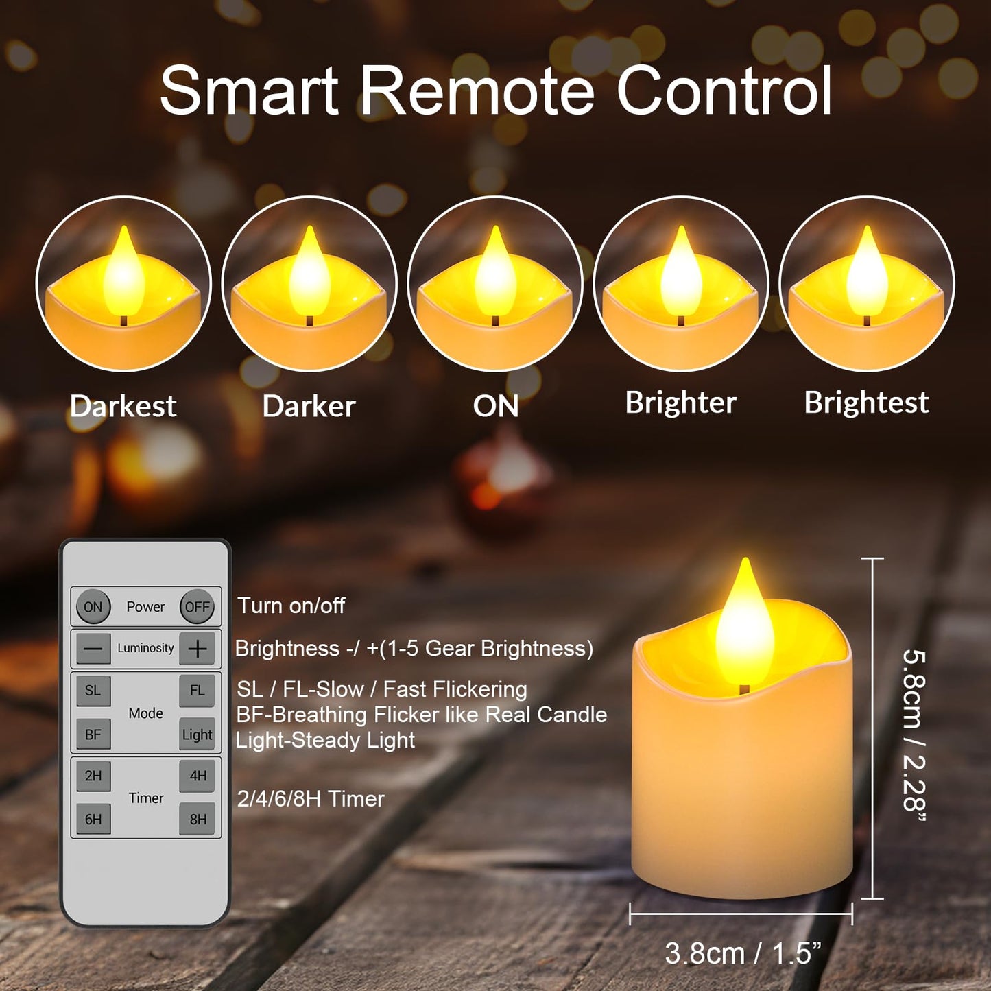 SoulBay 6pcs LED Candles Rechargeable with Remote, 1.5" D x 2.28" H Flameless Flickering Fake Battery Candles with Timer, No Battery Needed, White Electric Small Votives for Lantern Table Home Decor