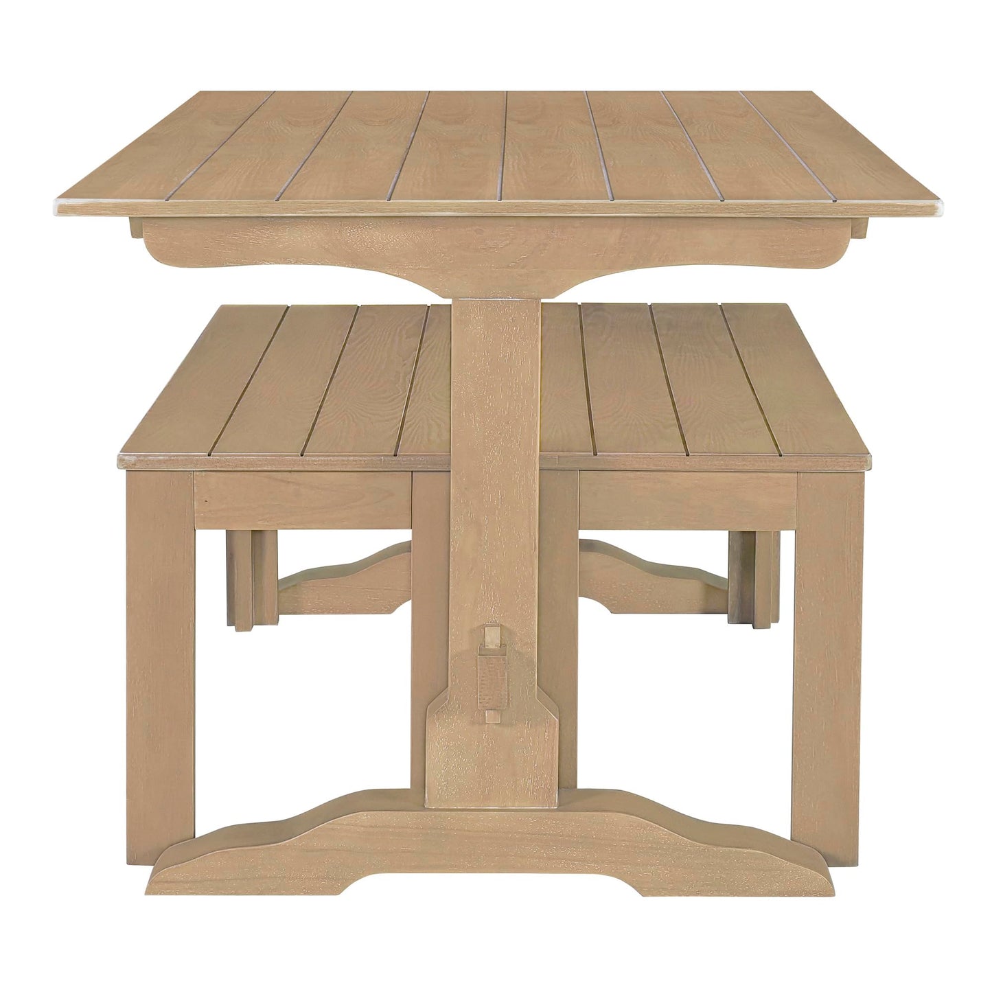 Harper & Bright Designs 3 Pieces Dining Table Set with Bench, Retro Rectangular Trestle Table and 2 Wood Benches for 4 People for Dining Room and Kitchen (Natural Wood)