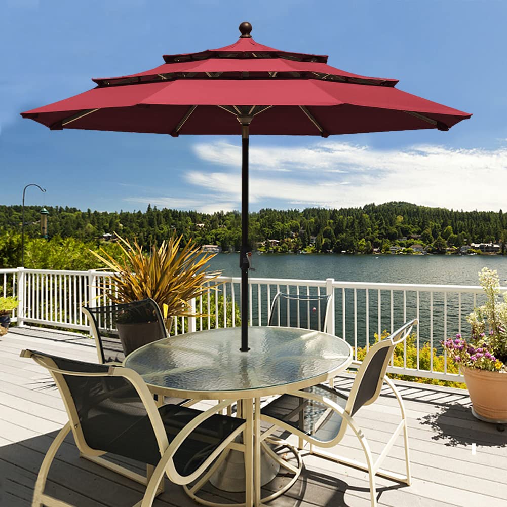 EliteShade USA 10-Year-Non-Fading 9Ft 3 Tiers Market Umbrella Patio Umbrella Outdoor Table Umbrella with Ventilation, Burgundy