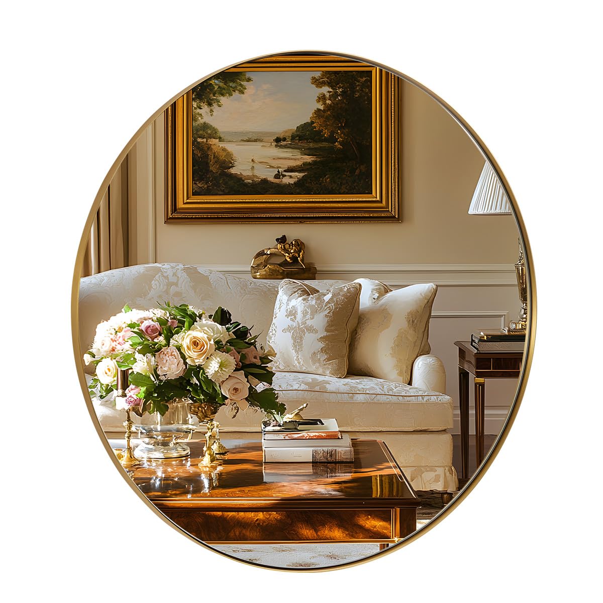 ANDY STAR Gold Round Mirror, 24’’ Brushed Gold Circle Bathroom Mirrors in Stainless Steel Metal Frame 1" Deep Set Design