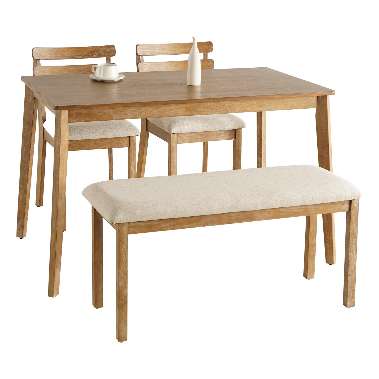 SIMTONAL 6-Piece Farmhouse Dining Set, Mid-Century Modern Wooden Table & Upholstered Chair Set for Home, Kitchen, Dining Room, 4 Chairs, Bench Seat, Solid Wood Legs