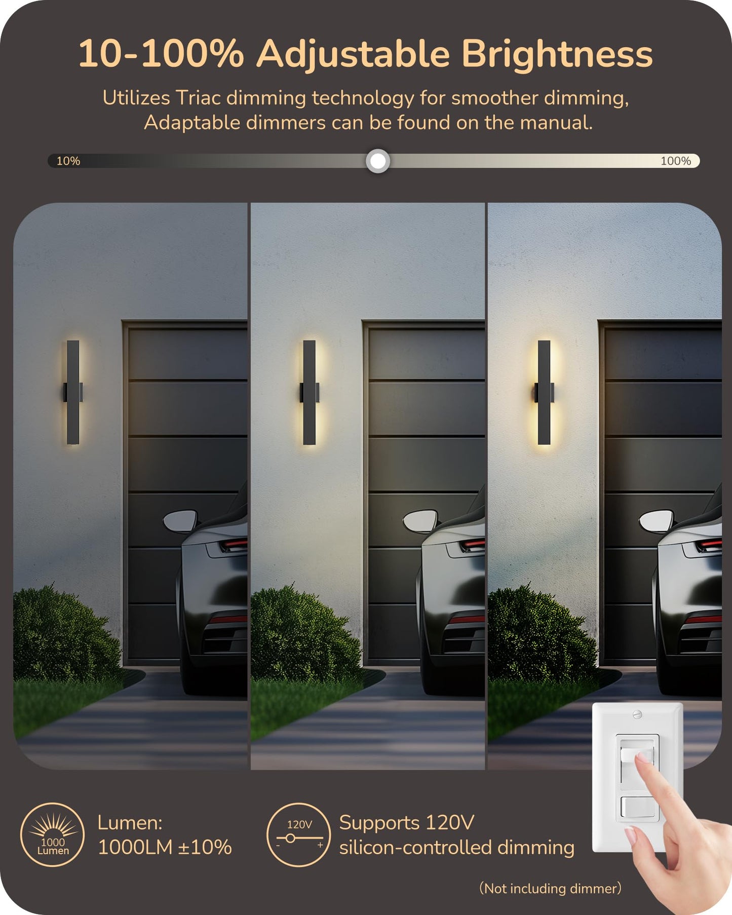 EDISHINE 2 Pack LED Outdoor Wall Lights Dimmable, 3000K 4000K 5000K, 15.7" Modern Black Outdoor Wall Sconce, IP65 Waterproof, Linear Exterior Wall Light for Entrance, Hallway, Garage, Porch