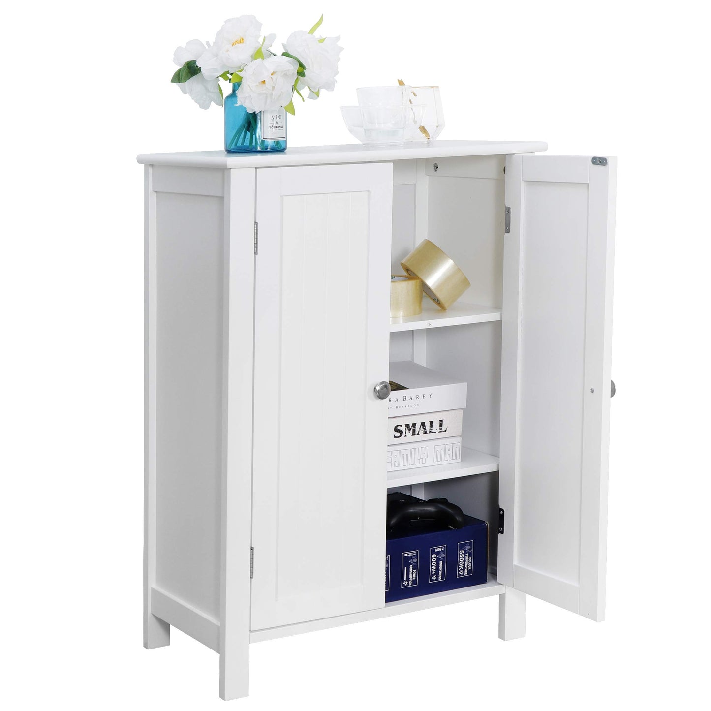 SUPER DEAL Modern Bathroom Floor Storage Cabinet with Adjustable Shelf and Double Door Rust Proof, Living Room Modern Home Furniture Storage Organizer Cabinet