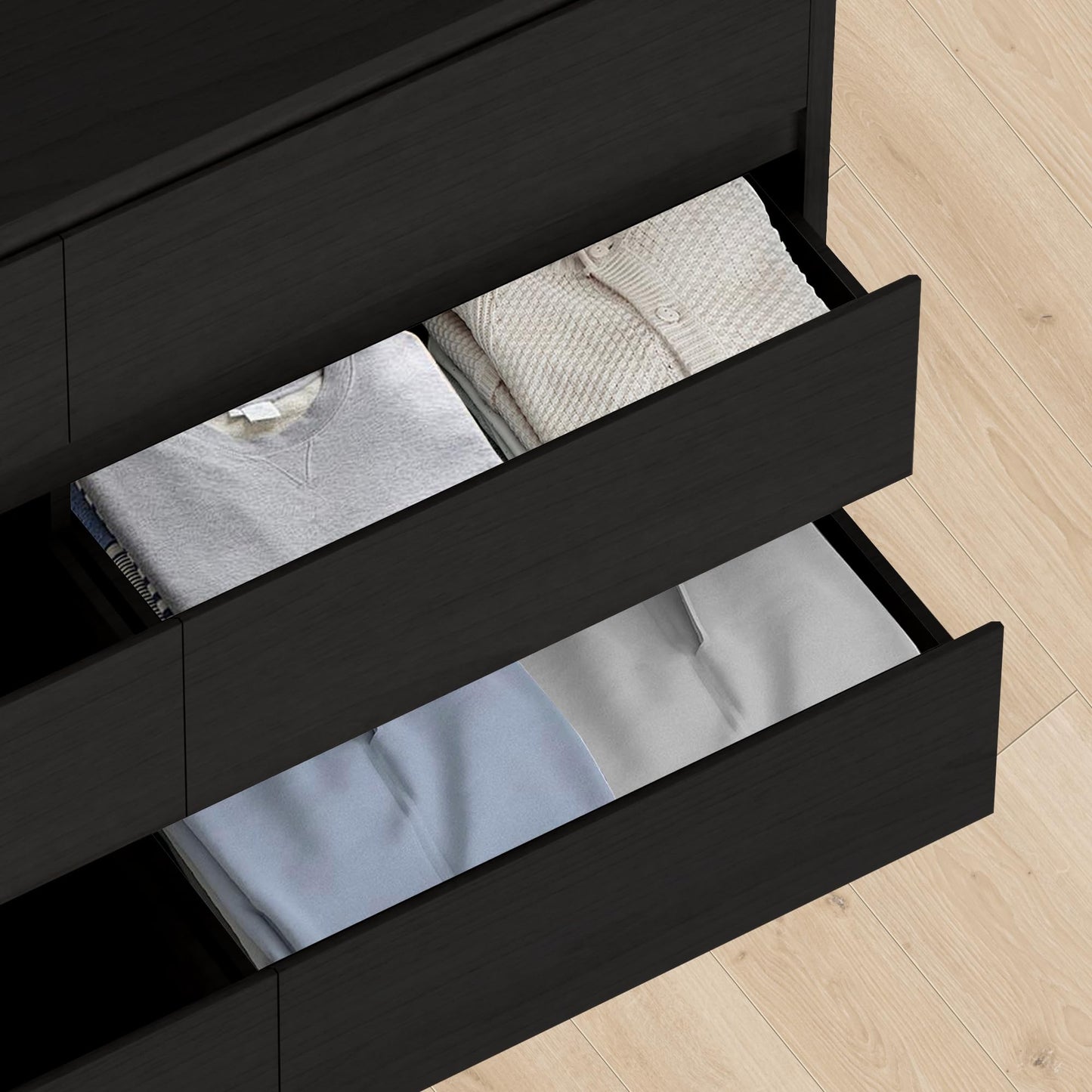 IBXFO Black 6 Drawer Dresser for Bedroom, Wide Modern Chest of Drawers No Handles, Wood Storage Cabinet for Living Room, Hallway, Entryway
