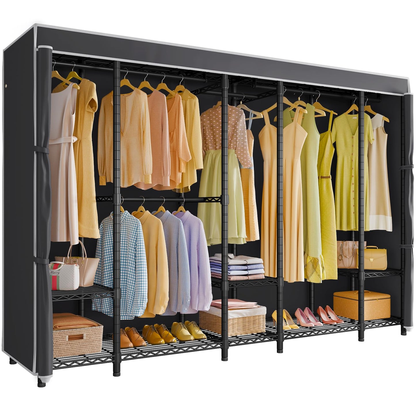 VIPEK V50C Black Portable Closet Rack with Black Cover, Large Freestanding Wardrobe Closet Heavy Duty Clothes Rack Sturdy Clothing Rack for Hanging Clothes, Max Load 1300lbs
