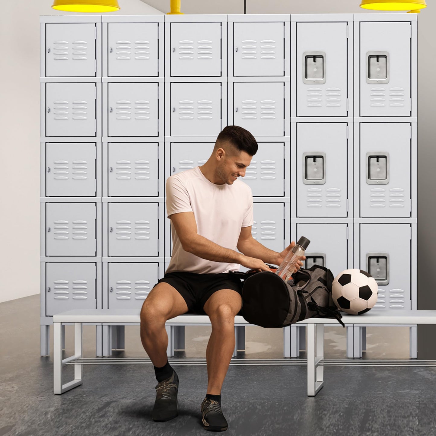 INTERGREAT Metal Locker for School Office Gym Metal Storage Locker Cabinet for Employees Students Steel Locker Triple Tier with 5 Door Gray