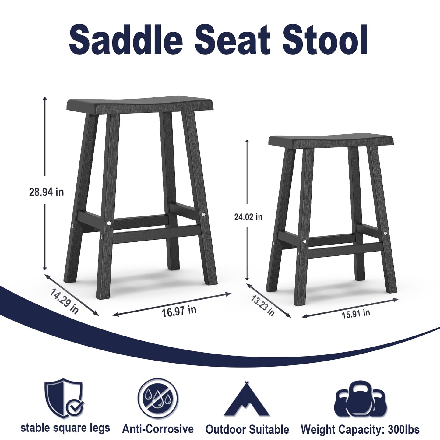 KFY Bar Stools Set of 2 - Resin Material 29 Inch Height Barstools with Anti-Slip Pads & Easy Assembly, Sturdy Comfortable Counter Stools for Outdoor Kitchen Bar
