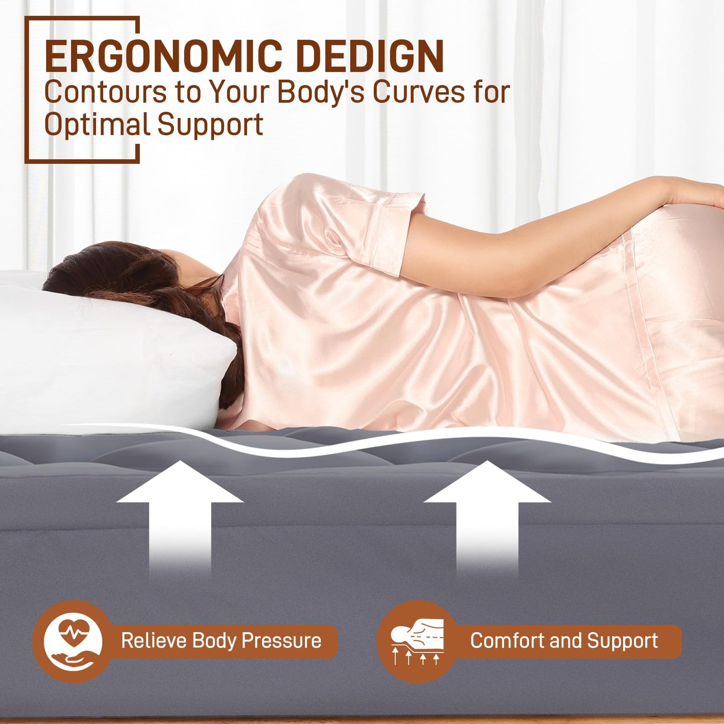 4 Inch Pillow Top Memory Foam Mattress Topper Queen, Dual Layer 2 Inch Gel Memory Foam Plus 2 Inch Pillow Top Cover, Grey