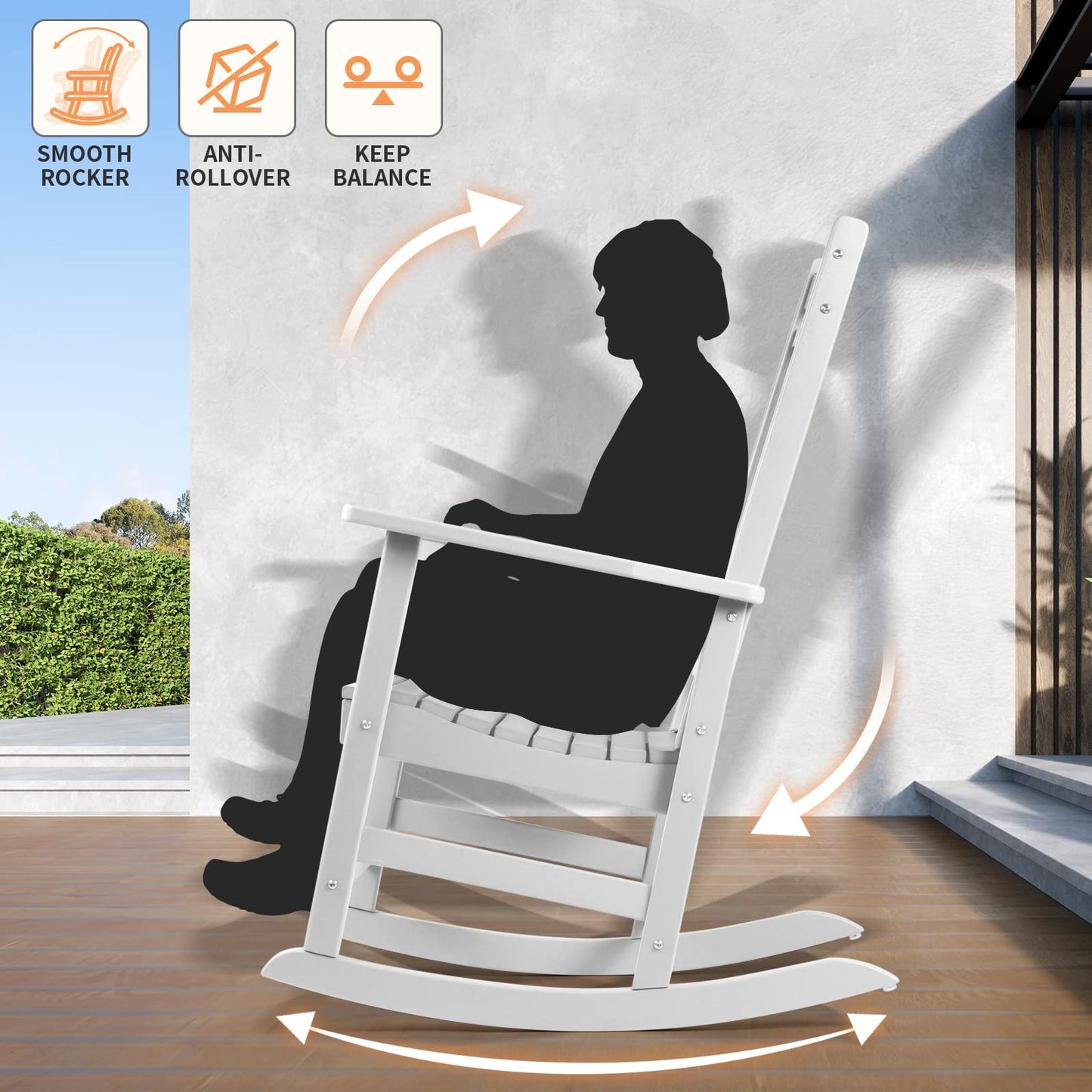 FUNBERRY Outdoor Rocking Chairs, HDPE All Weather Poly Lumber Rocker, High Back Patio Rockers Easy Assembly