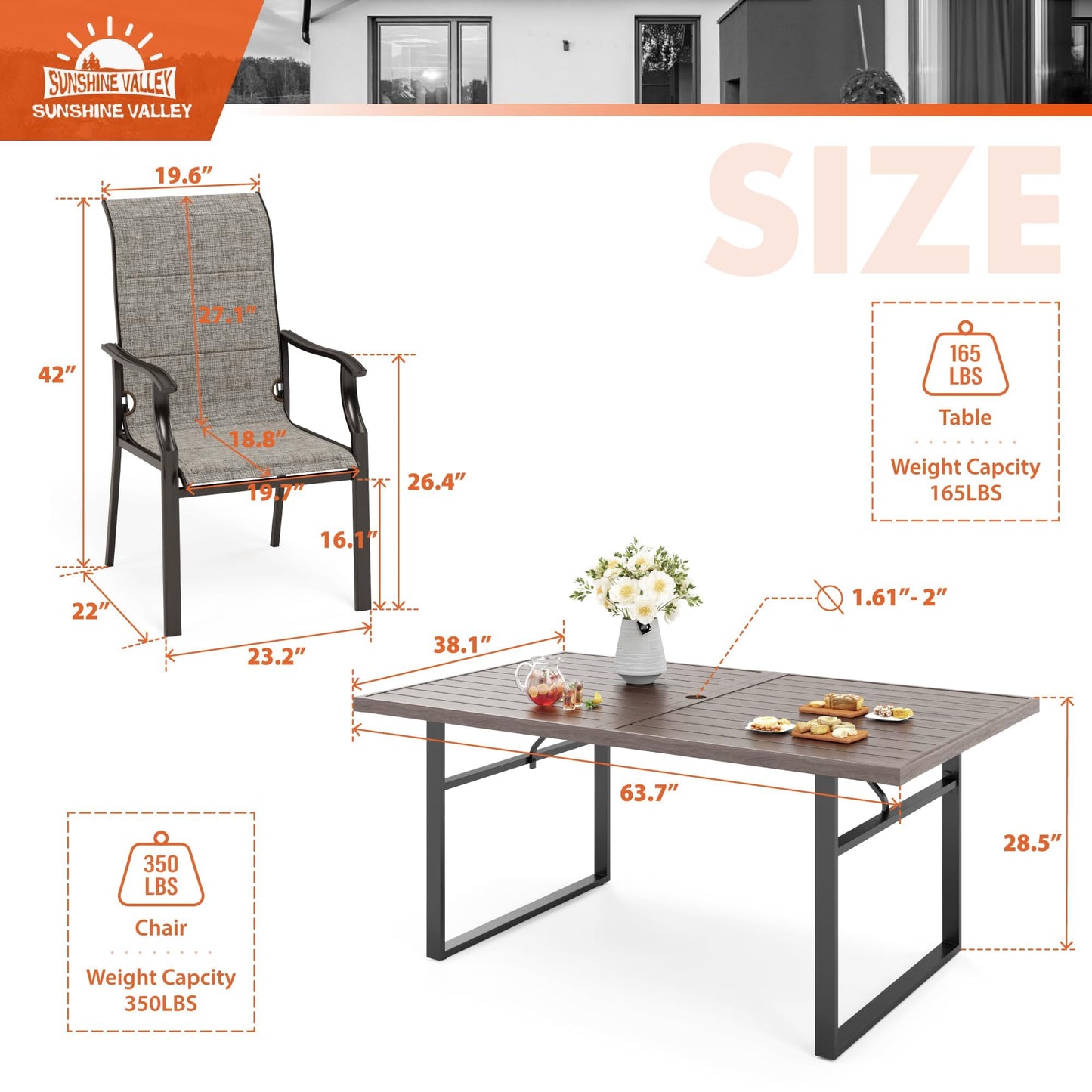 SUNSHINE VALLEY 7 Piece Patio Dining Sets for 6, Outdoor Table and Chairs Set with 1 Patio Dining Table(1.61"-2" Hole) and 6 High Back Patio Chairs, Outdoor Dining Sets for Deck Backyard