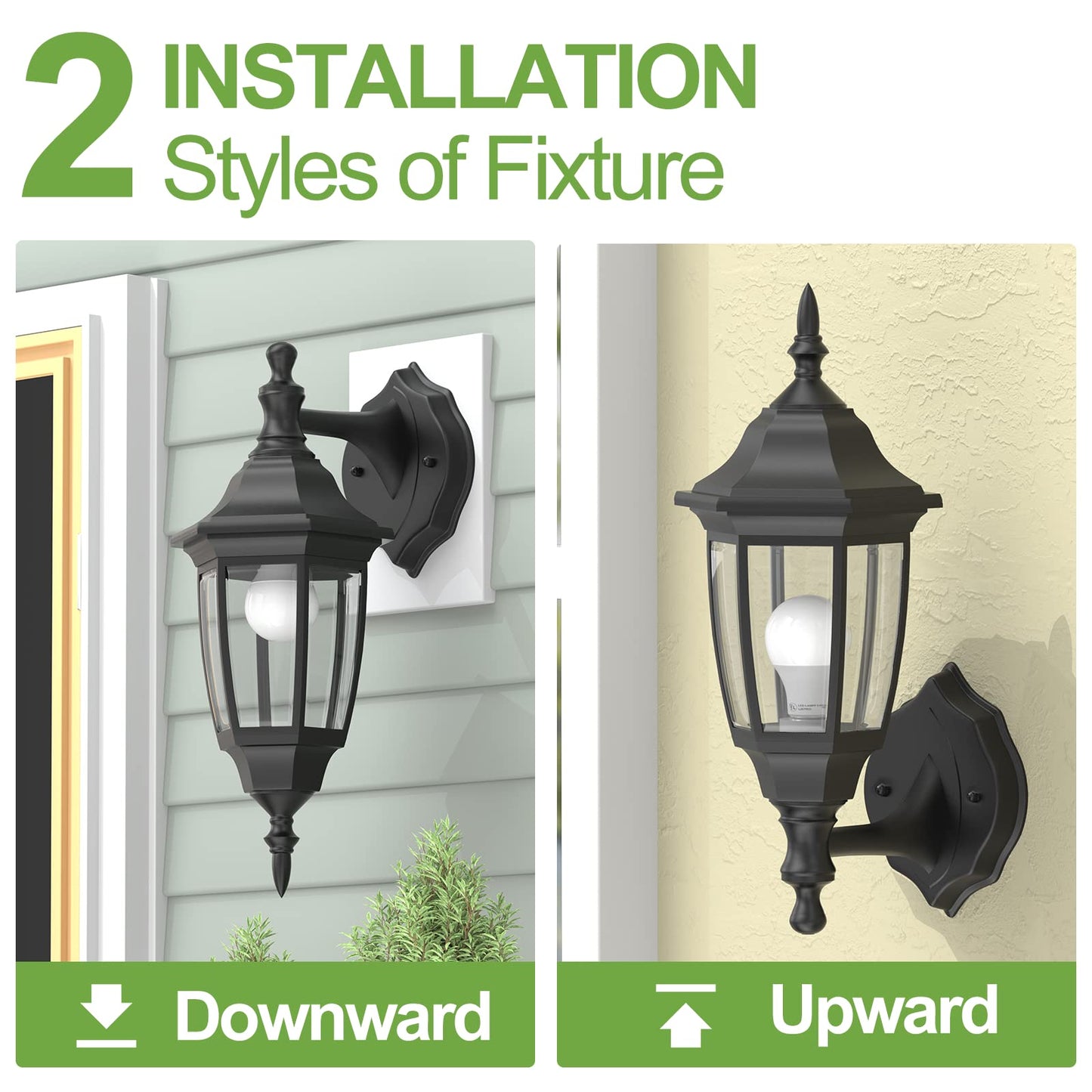 EMART Outdoor Porch Sconce LED Exterior Wall Light Fixtures, Special Handling Anti-Corrosion Plastic Material, Waterproof Security Lamp for Garage, Front Door, House - 2 Pack, Black (Bulb Included)