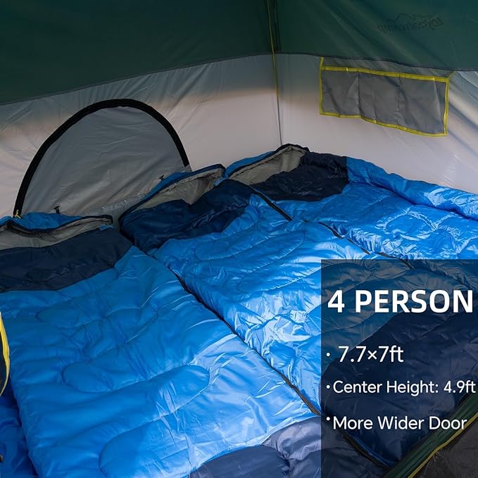 4 Person Blackout Camping Tent, Easy Setup Waterproof Family Dome Tent for Camping with Rainfly, Portable Double Layer Large Family Tent for Outdoor Camping&Hiking