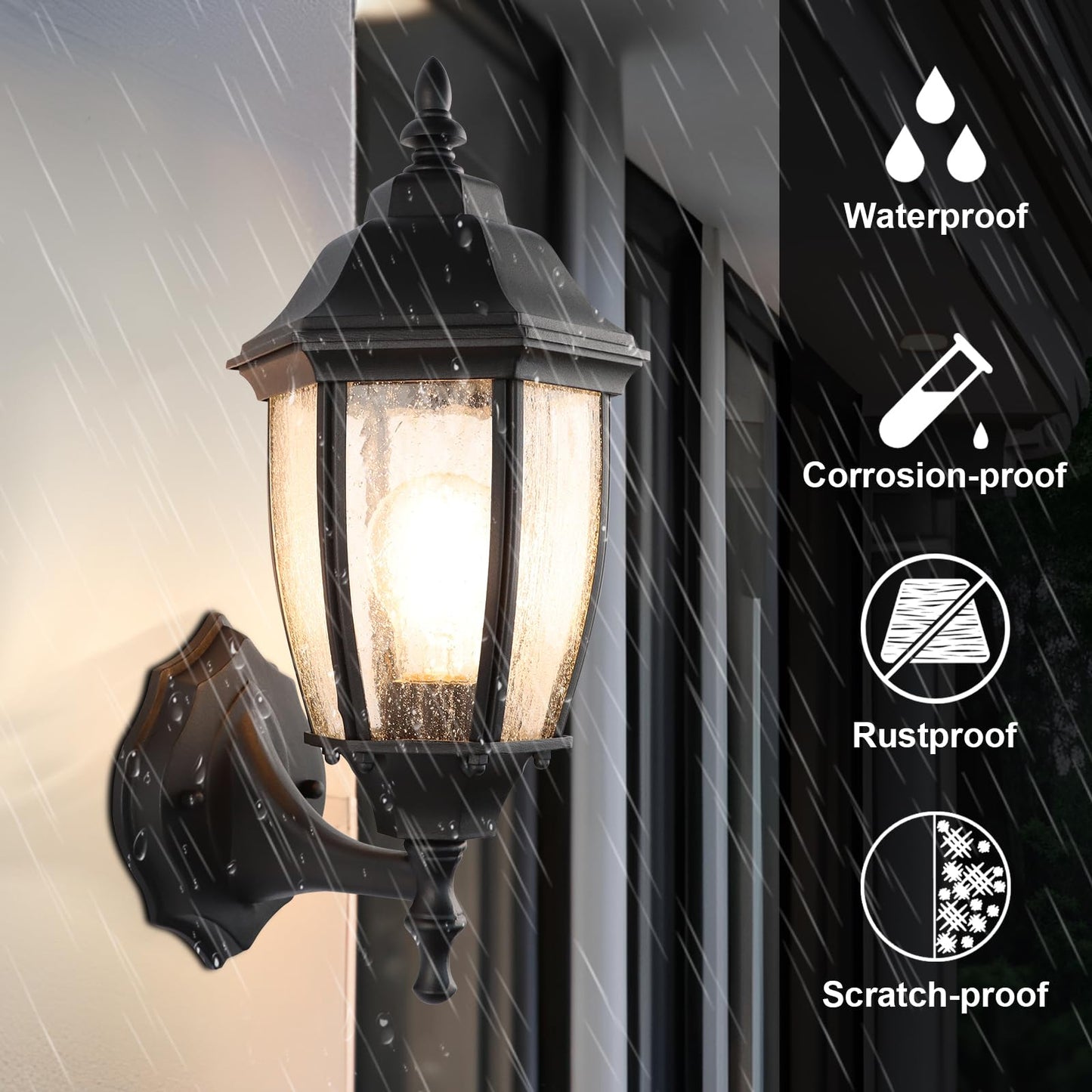Outdoor Wall Lantern, 14 Inch Porch Light Fixtures with Seed Glass Shades, Waterproof Exterior Wall Lights, Mounted Outside Lighting for House Farmhouse Patio Doorway Garage (E26 Base Max 40W)