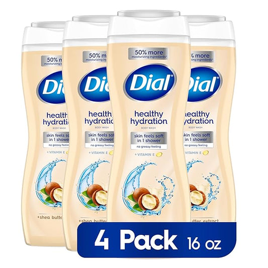 Dial Body Wash, Healthy Hydration, Shea Butter Extract plus Vitamin E, 16 fl oz (Pack of 4)