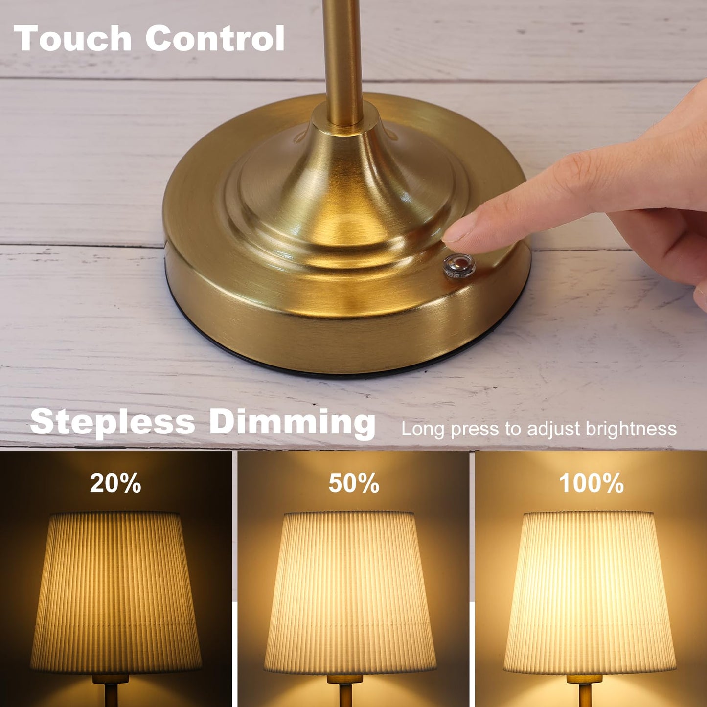 HULKNPEE Cordless Table Lamp Rechargeable,5200mAh Battery Operated Bedside Lamps for Nightstand Bedroom Living Room Kitchen Restaurant Dining,Gold Touch Dimmable Lamp Warm Light with Bulb 15.8"