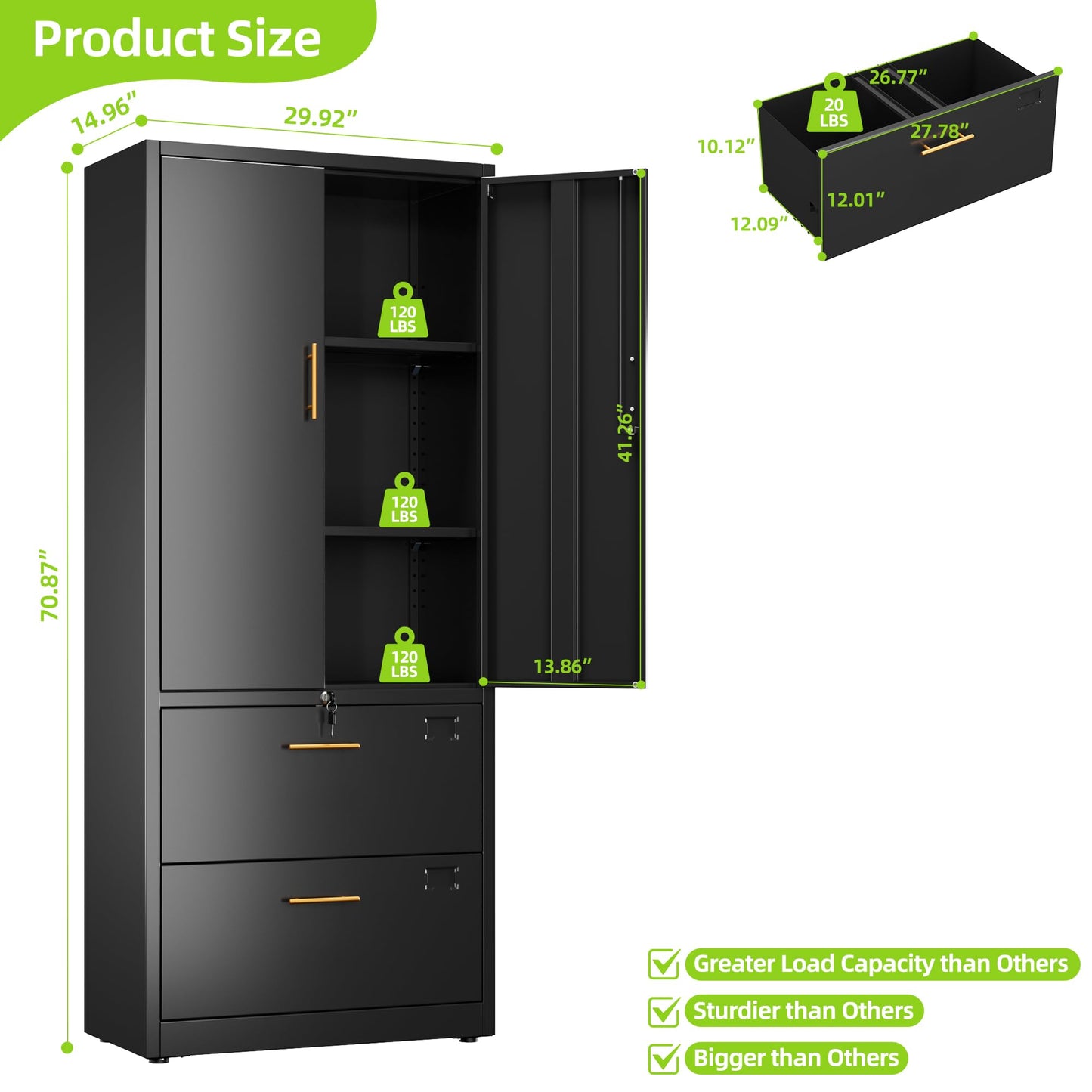 Reemoon Office File Cabinet with 2 Drawers,Metal Filing Cabinet with Doors for Home Office School for Hanging Letter/Legal/F4/A4 Size Folders,Required Assembly,Black