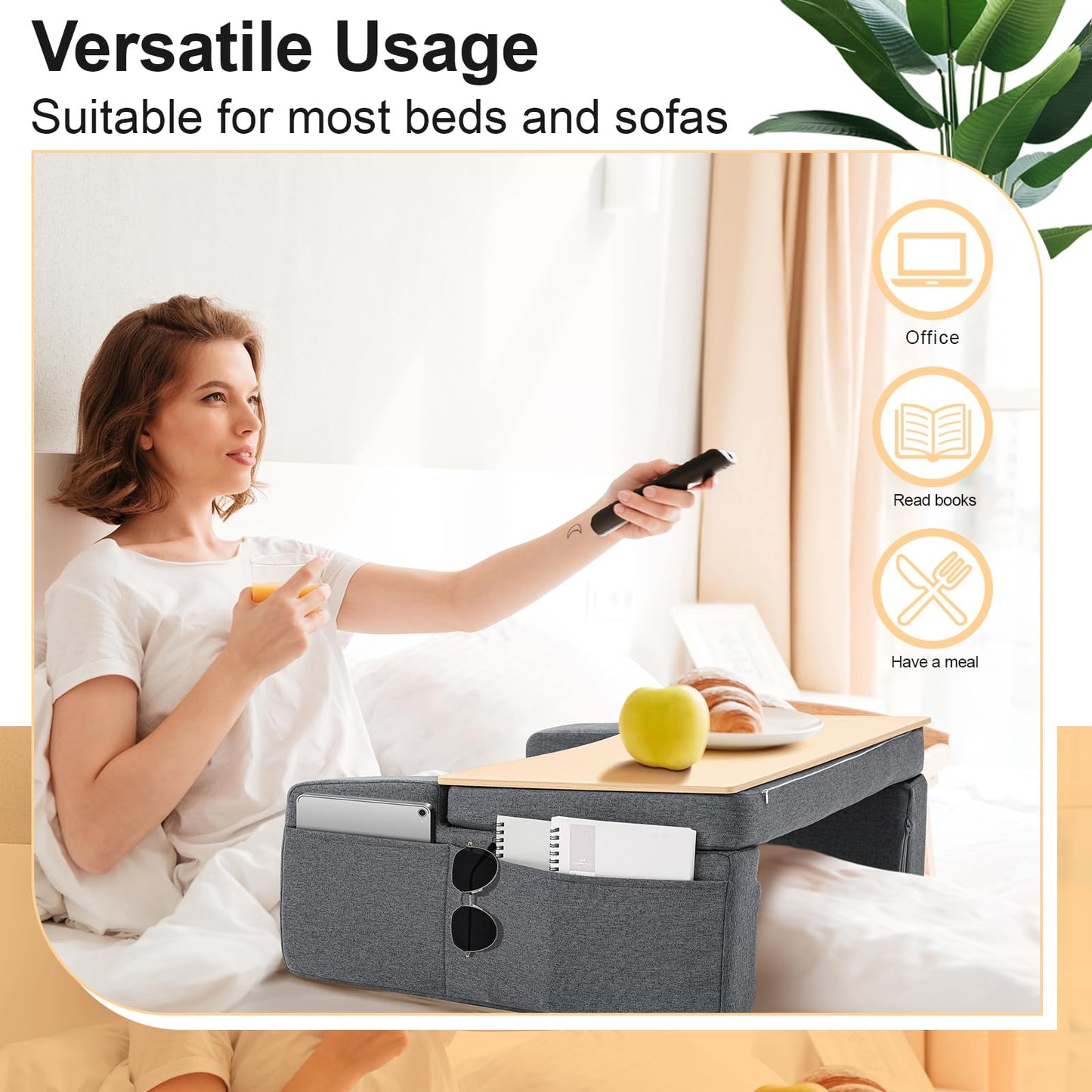 Cinnvoice 2-in-1 Lap Desk for Laptop with Cushion Lap Laptop Desk Pillow with Armrests Detachable Design, Reading Pillow with Sturdy Wooden Surface, Working in Couch Bed for Adults Book Lovers