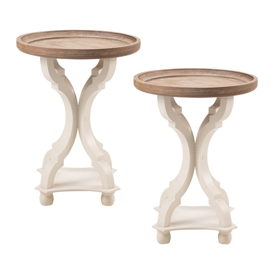 COZAYH Set of 2 Rustic Farmhouse Cottagecore Accent End Table, Natural Tray Top Side Table Nightstand for Family, Dinning or Living Room, Handcrafted Finish, Modern, Concave Legs
