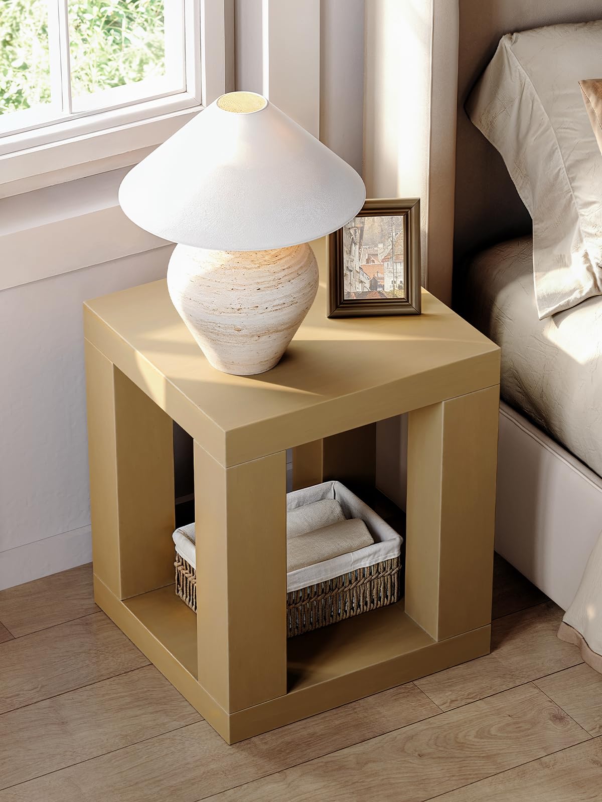 ModernMate Rectangular Side Table, 2-Tier Wooden Bedside Table with Sturdy Frame, Modern End table with Open Shelf Storage, 23.62" Compact Night Stand for Living Room, Bedroom or Small Spaces, Natural
