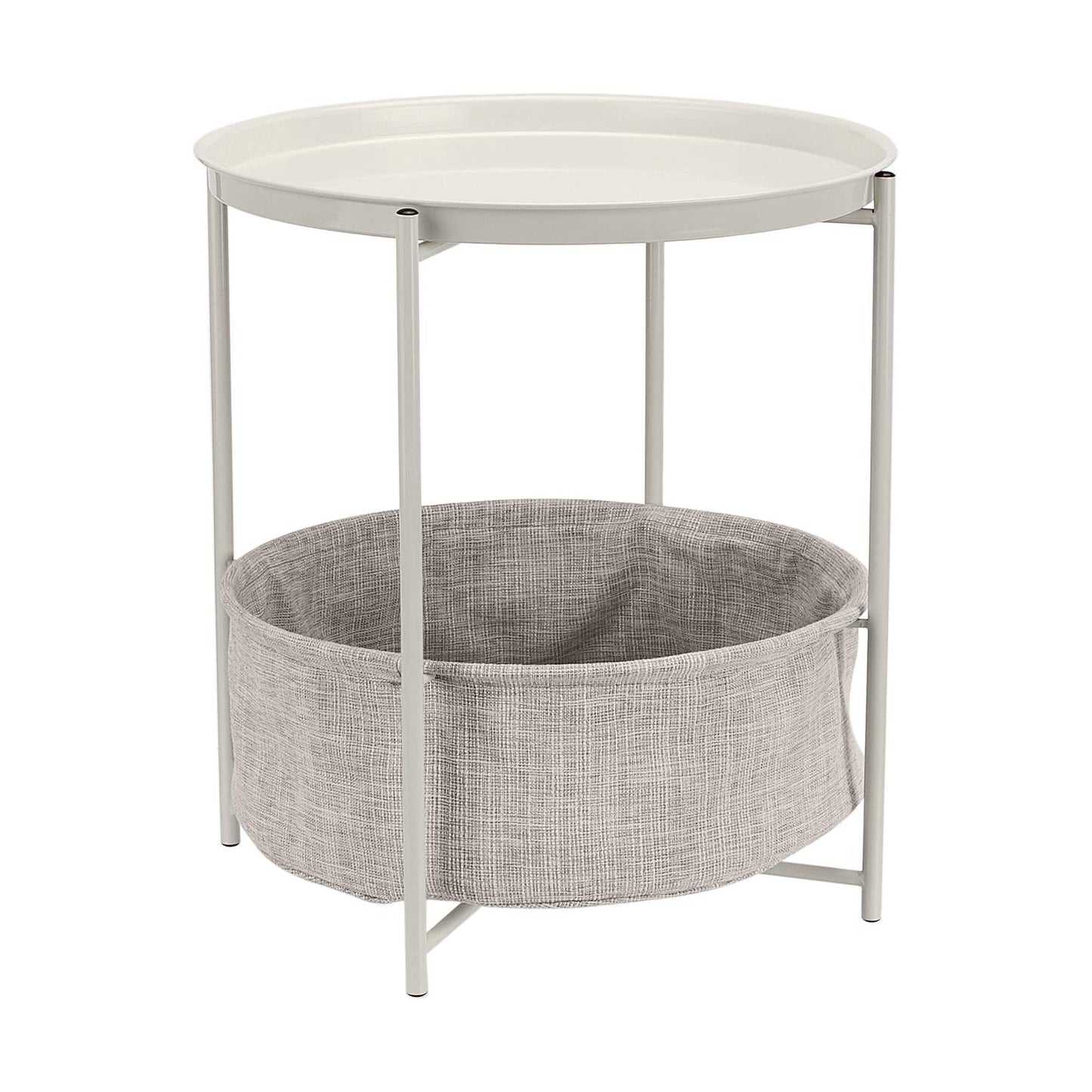 Amazon Basics Round Storage End Table, Side Table with Cloth Basket, White/Heather Gray, 17.7"L x 17.7"W x 18.9"H
