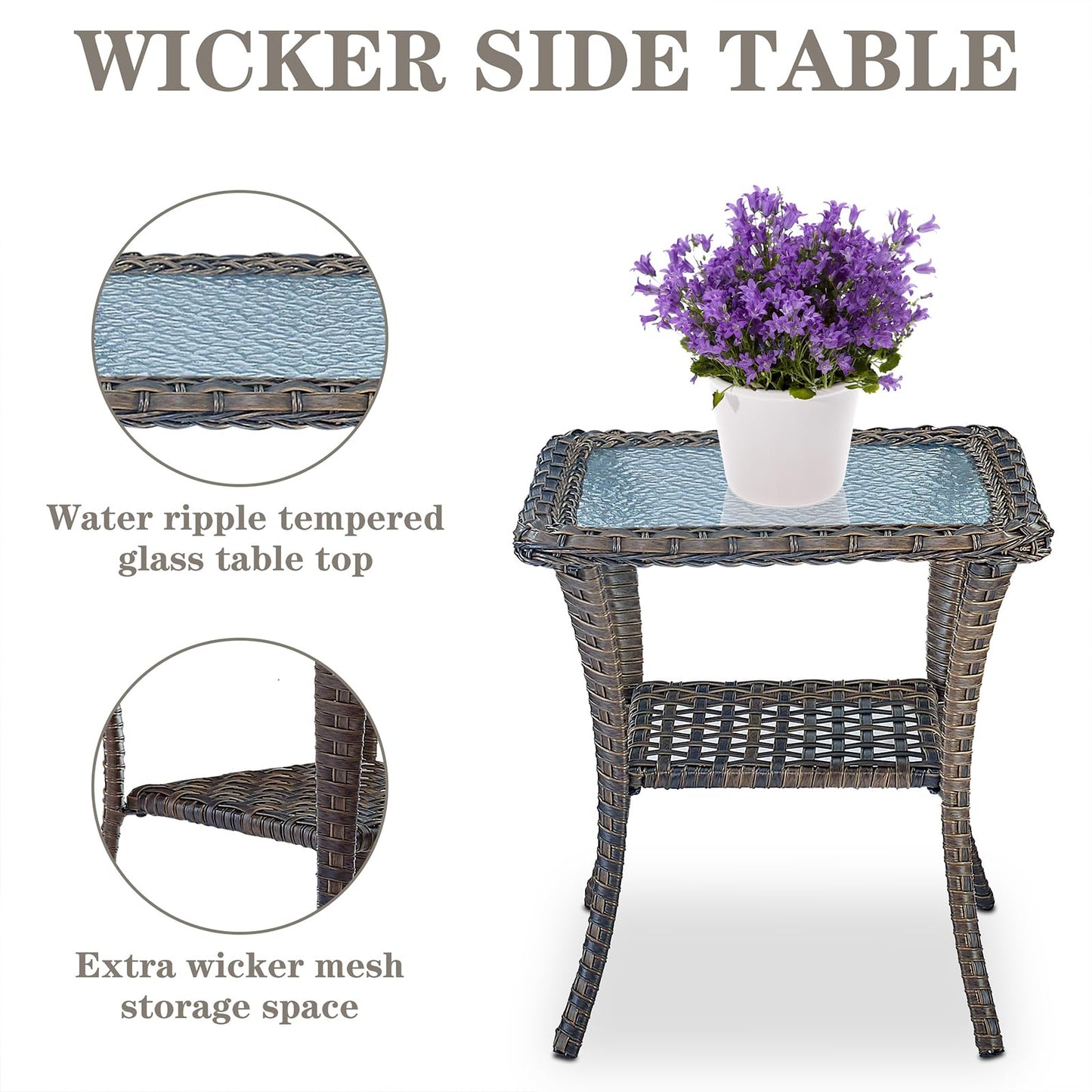 Belord Wicker Porch Rocking Chairs - 3 Pieces Patio Bistro Set High Back Outdoor Rocker Chairs Set with Side Table for Deck Balcony Brown/Beige