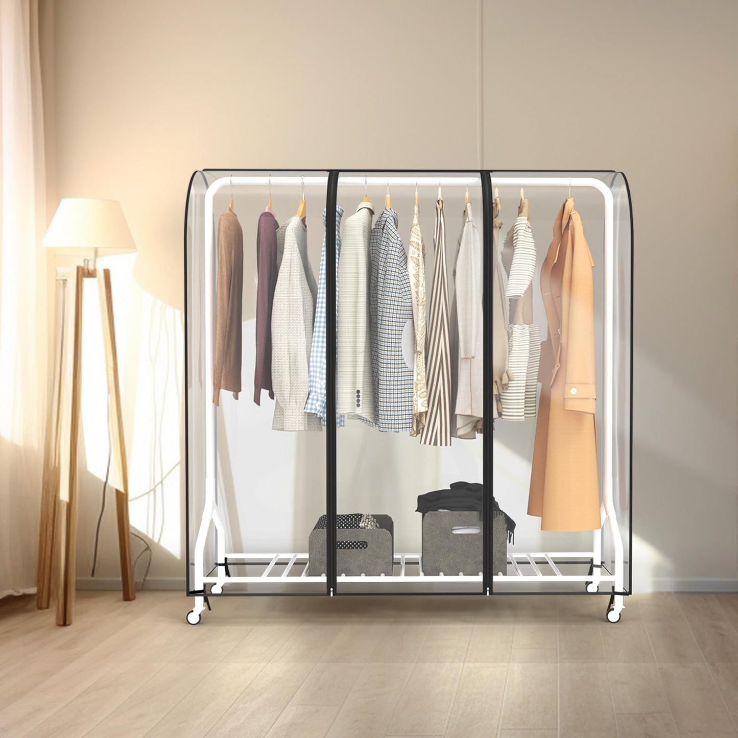 Zilink 60'' Clear Garment Rack Cover Dustproof Clothes Rack Cover Clear Garment Bags Fur Coat Storage Bag Waterproof Wardrobe Cover with 2 Durable Zippers for Garment Rack