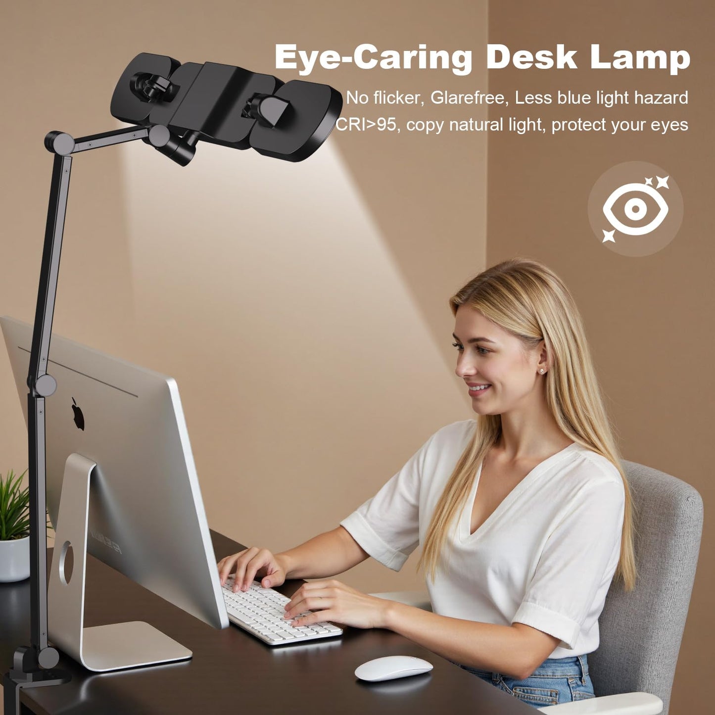NUERPO LED Desk Lamp with Clamp,Adjustable Swing Arm Desks Lamps for Home Office,Dimmable Tempering Eye Care Desk Light Bright Modern Led Table Lamp for Nail Tech Archite (3 Section Swing Arm)
