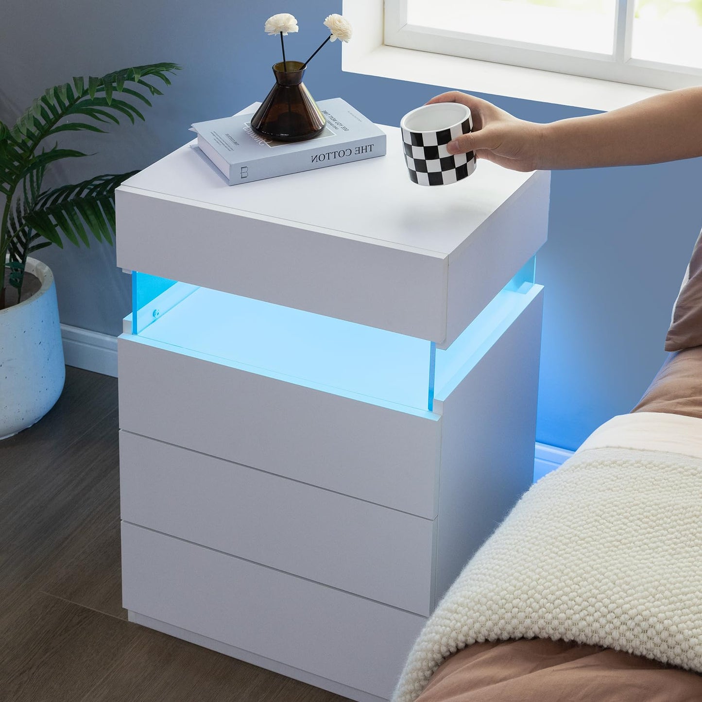 Bingoday White Nightstand Set of 2 LED Nightstands Set of 2 Night Stand Set 2 with 4 Drawers Modern Bedside Tables for Bedroom, Living Room (White)
