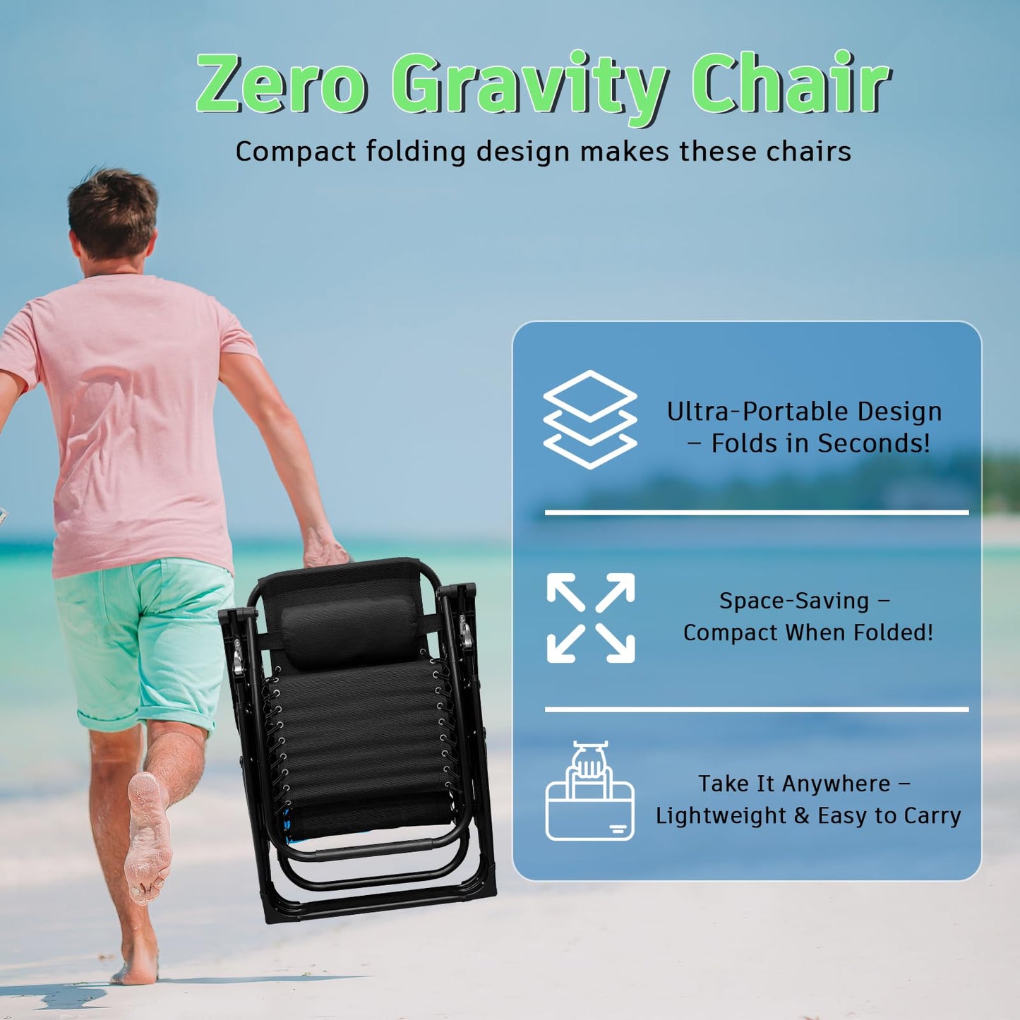 PRIJESSE Outdoor Patio Zero Gravity Lounge Chair with Pillow, Folding Reclining and Textilene Adjustable, Folding Lounge Lawn Chairs for Outside (1)