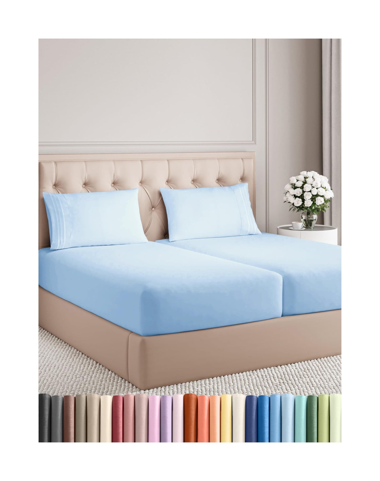 Split King Size 5 Piece Sheet Set - Comfy Breathable & Cooling Bed Sheets Set - Hotel Luxury Bedding for Women, Men, Kids, Teens, Boys & Girls - Deep Pockets and Wrinkle Free - Oeko-Tex - Light Blue