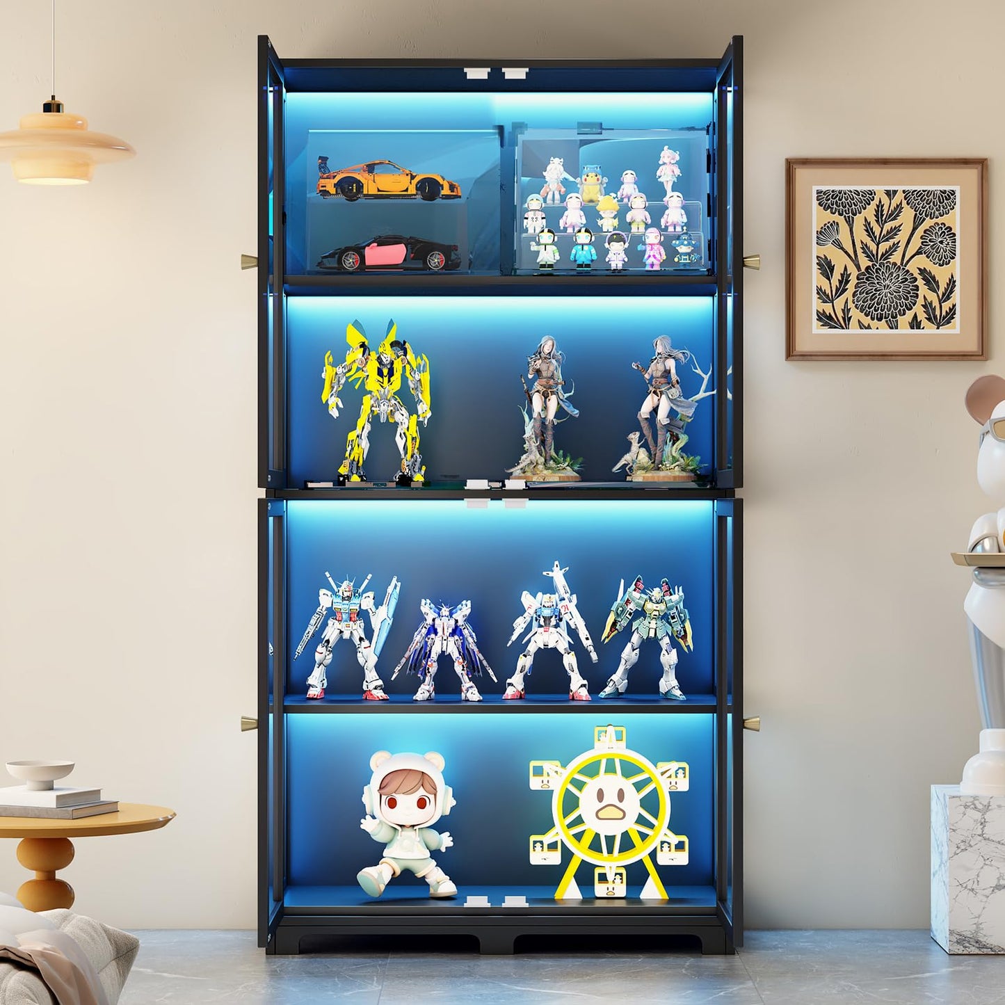 Display Cabinet with Acrylic Glass Door, 4-Tier Curio Cabinet, 65" Display Case for Collectibles, Transparent Curio Case, Toy Organizers Rack & Display Shelf for Home, Office, Playroom, Living Room