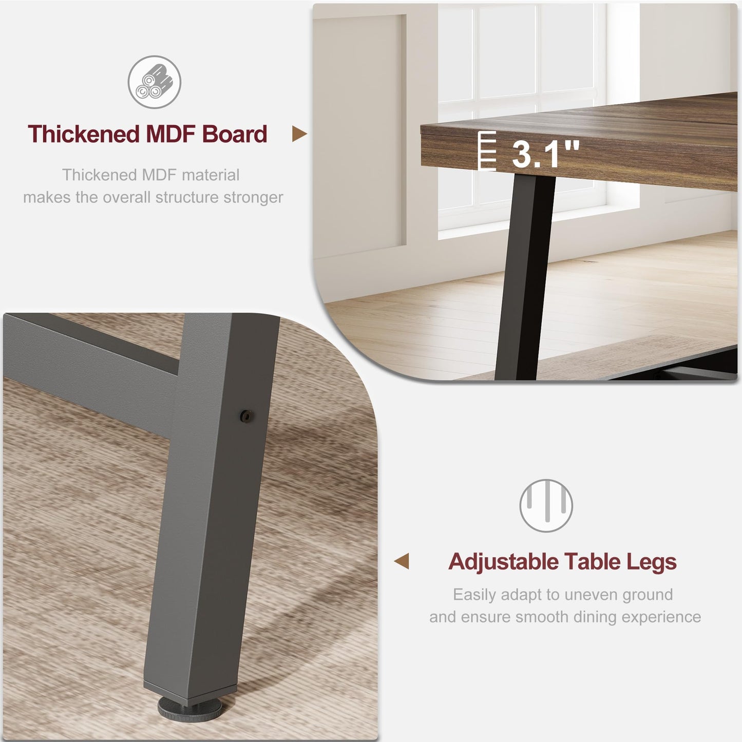 GarveeHome Industrial Dining Table for 6-8 People, 70.87" Long Wooden Kitchen Table with Sturdy Metal Frame & Rustic Brown Finish (Brown, 70.87" Long)