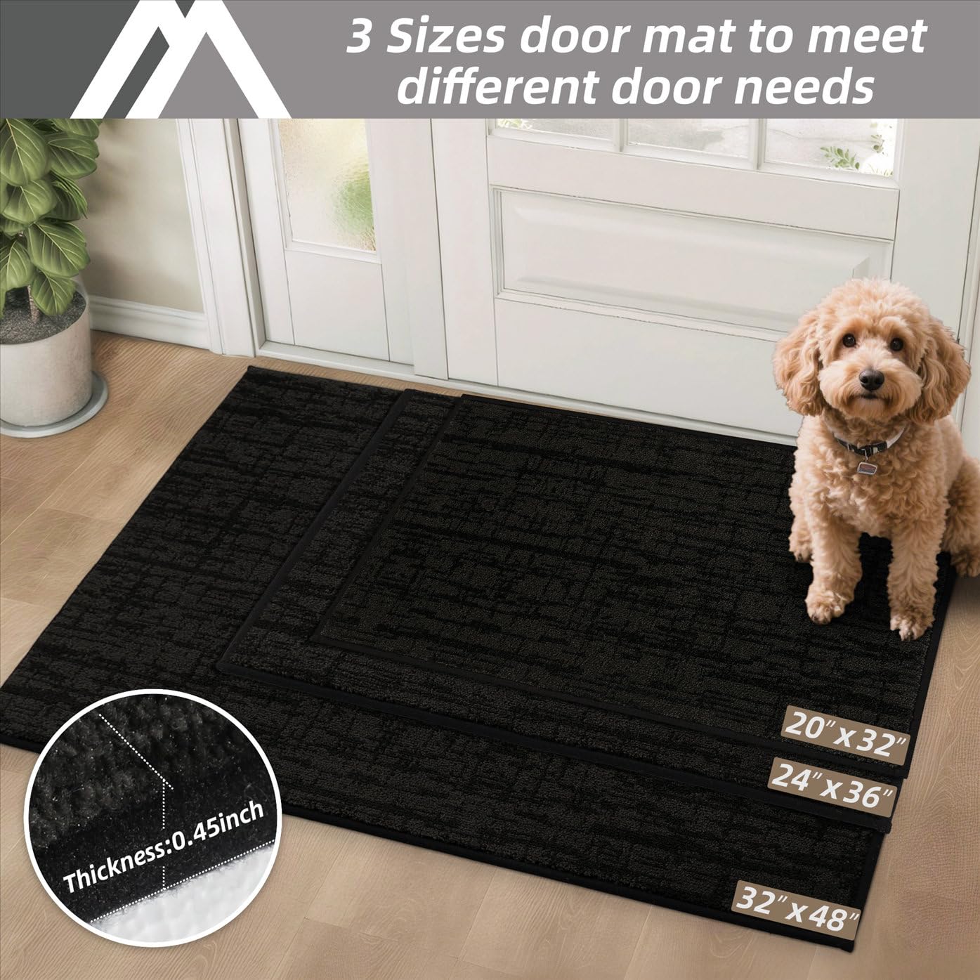 COSY HOMEER-Door-Mat Dirt Trapper Entryway Rugs 24"x36" Non Slip Washable Entrance Mats Absorbent Welcome Mat Low Profile Dog Door Mats for Front Back Doomats and Wet Shoes,Black