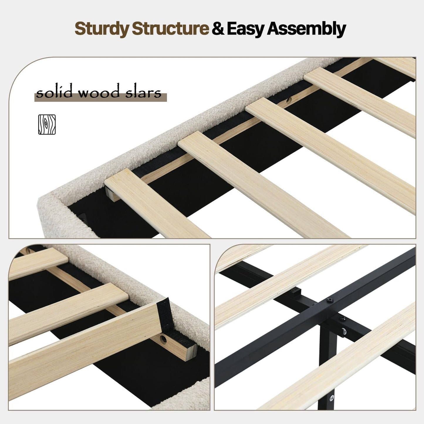 CHABUILDREARK Twin Bed Frames, Boucle Upholstered Platform Bed Frame with Soft Headboard, Wooden Slats Support, Low Profile Bed Frame, No Box Spring Needed, Easy Assembly, Cloud Bed Frames, Cream