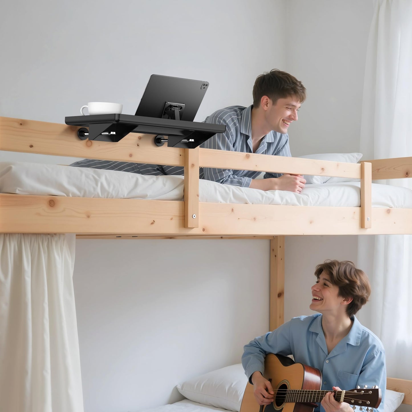 Bedside Shelf for Dorm Bunk Bed, Clip On Nightstand, Bed Side Table Tray Organizer, College Dorm Room Essentials for Girls/Guys, Bedside Tray with Cable Management for Dormitory, Back to School