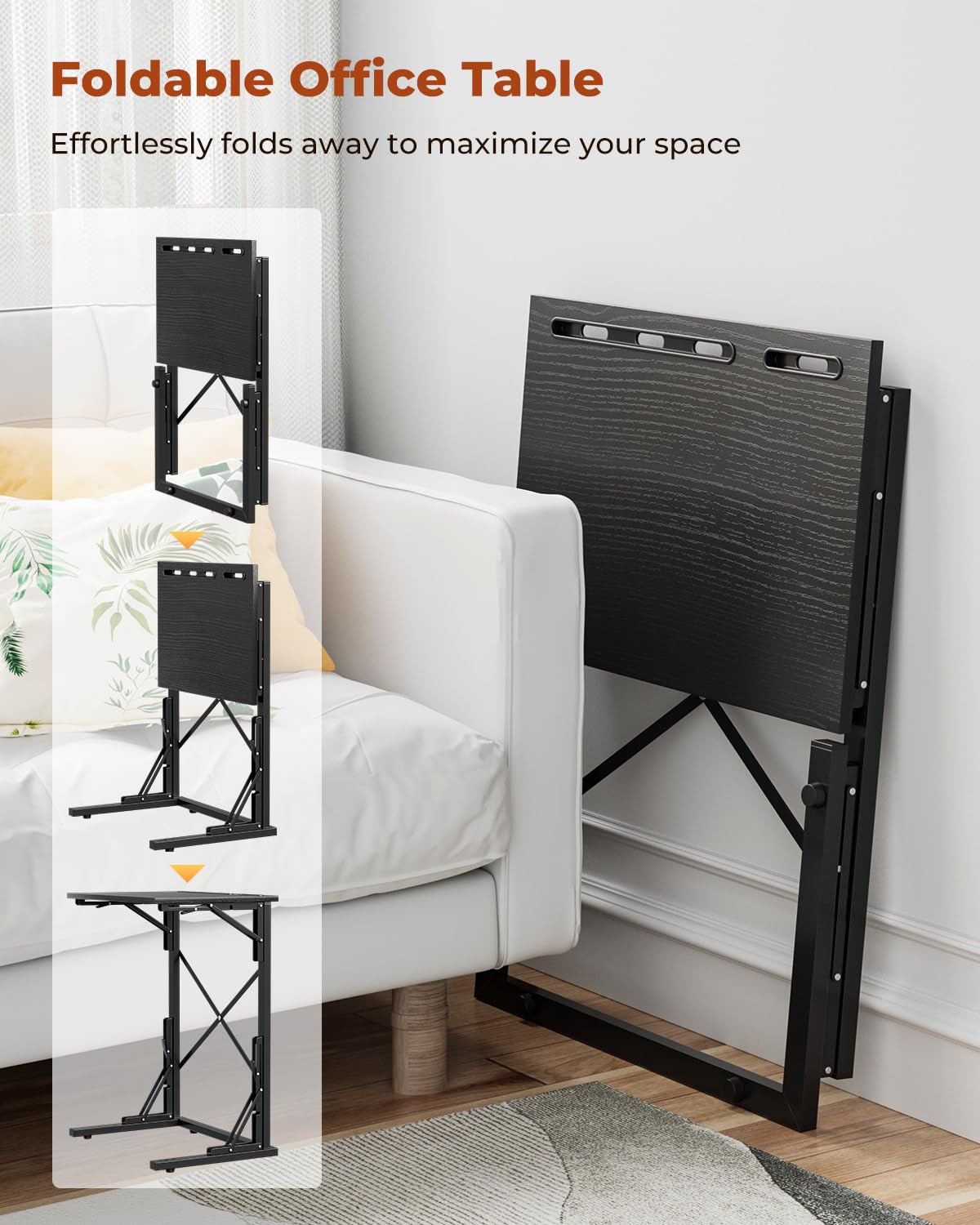 Evermagin 21''Wx28''H TV Tray Set of 2, Small Foldable C-Shaped End Table for Eating with Tablet and Phone Slots, Slide Under Couch Side Table for Recliner, Living Room, Bedroom, Black