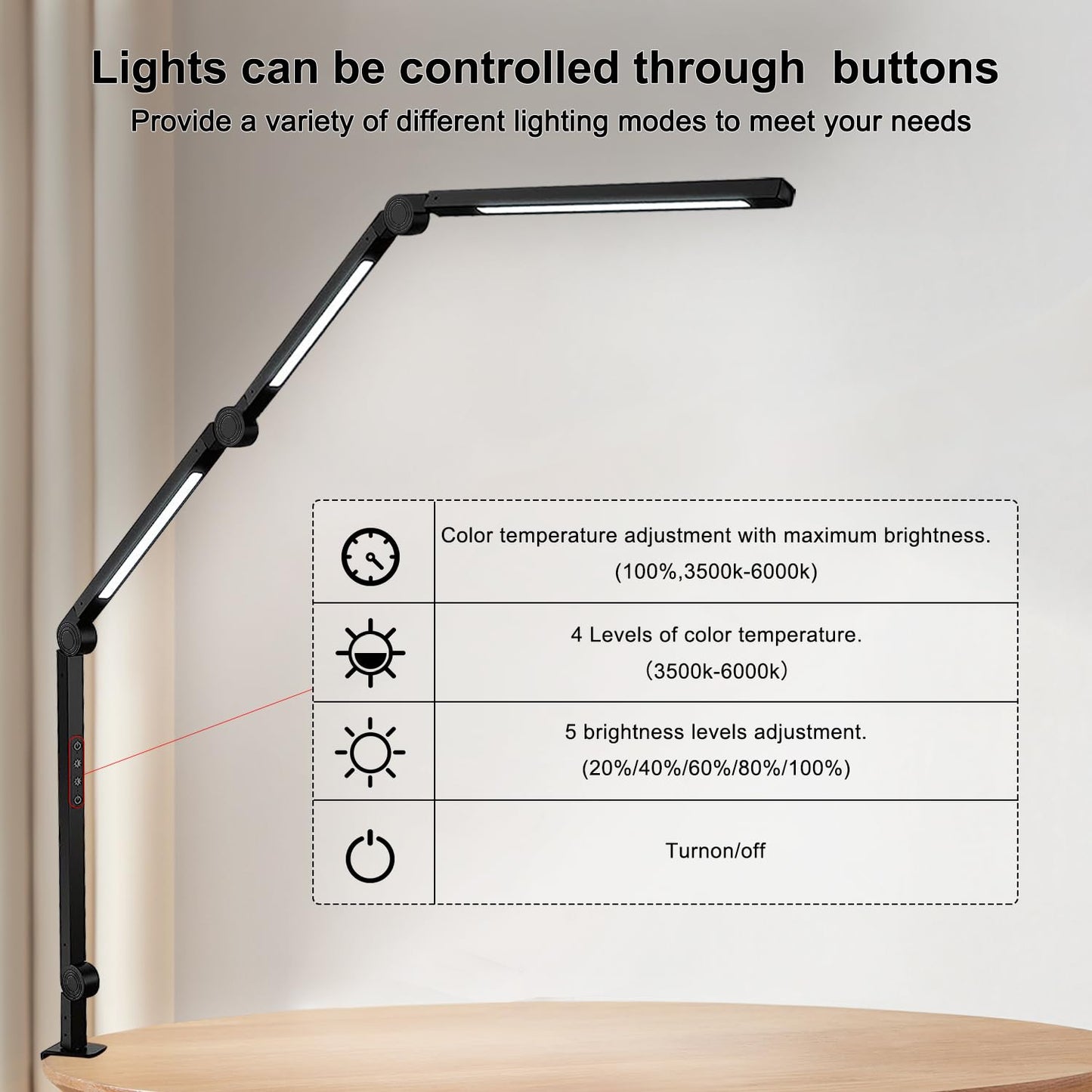 Vimeepro LED Desk Lamp with Clamp & Flexible Arm - 3 Light Sources, 4 Color Modes & 5 Brightness Levels, Eye-Caring Table Light with Memory Function